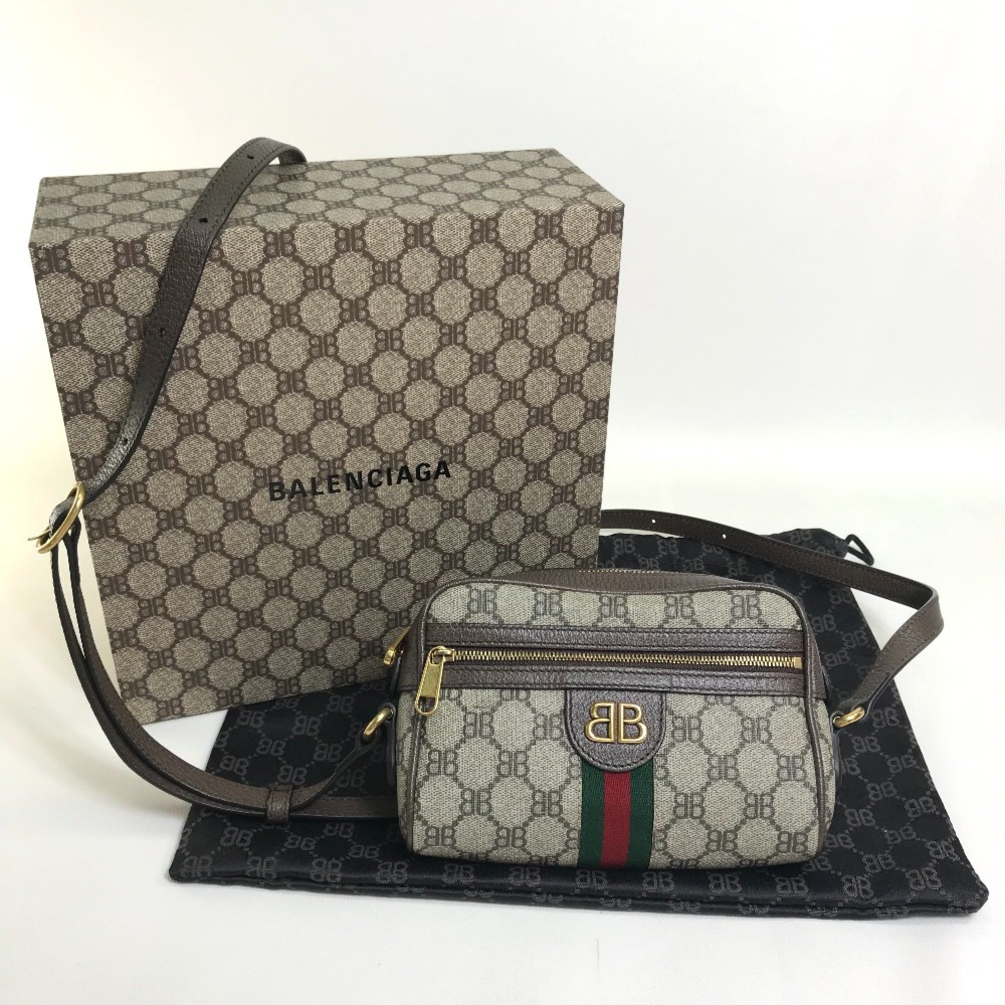 Gucci 680128 GG BB logo Bag Balenciaga Balenciaga Collaboration Shoulder Bag Beige x Brown