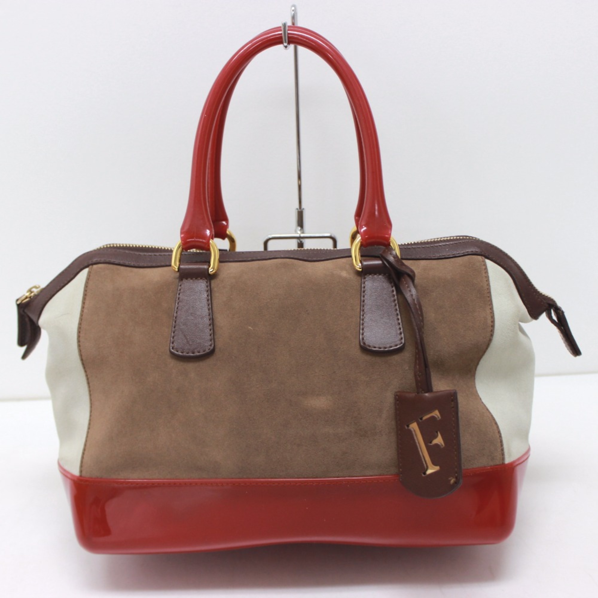 Furla Hand Bag Duffle Bag Brown Red