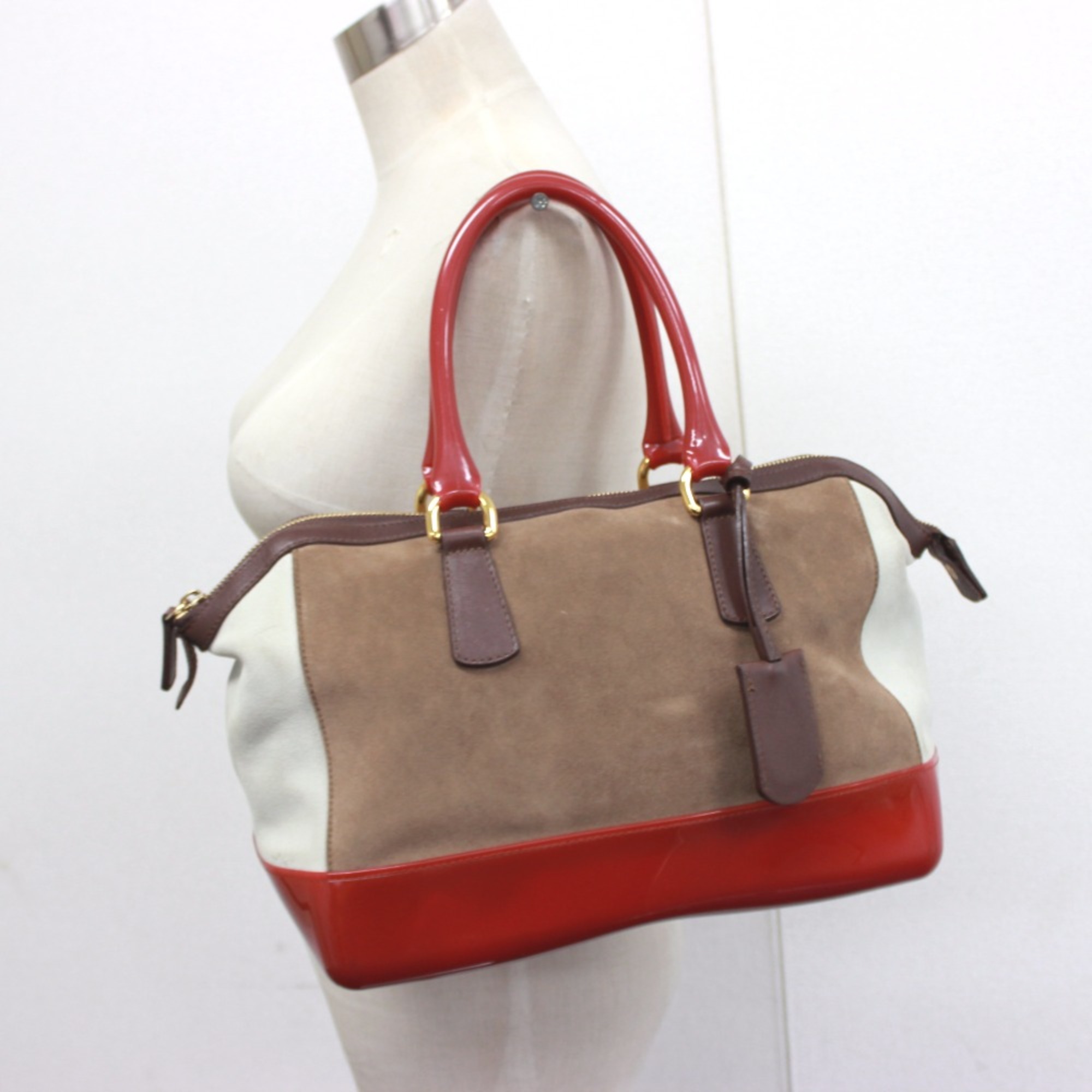 Furla Hand Bag Duffle Bag Brown Red