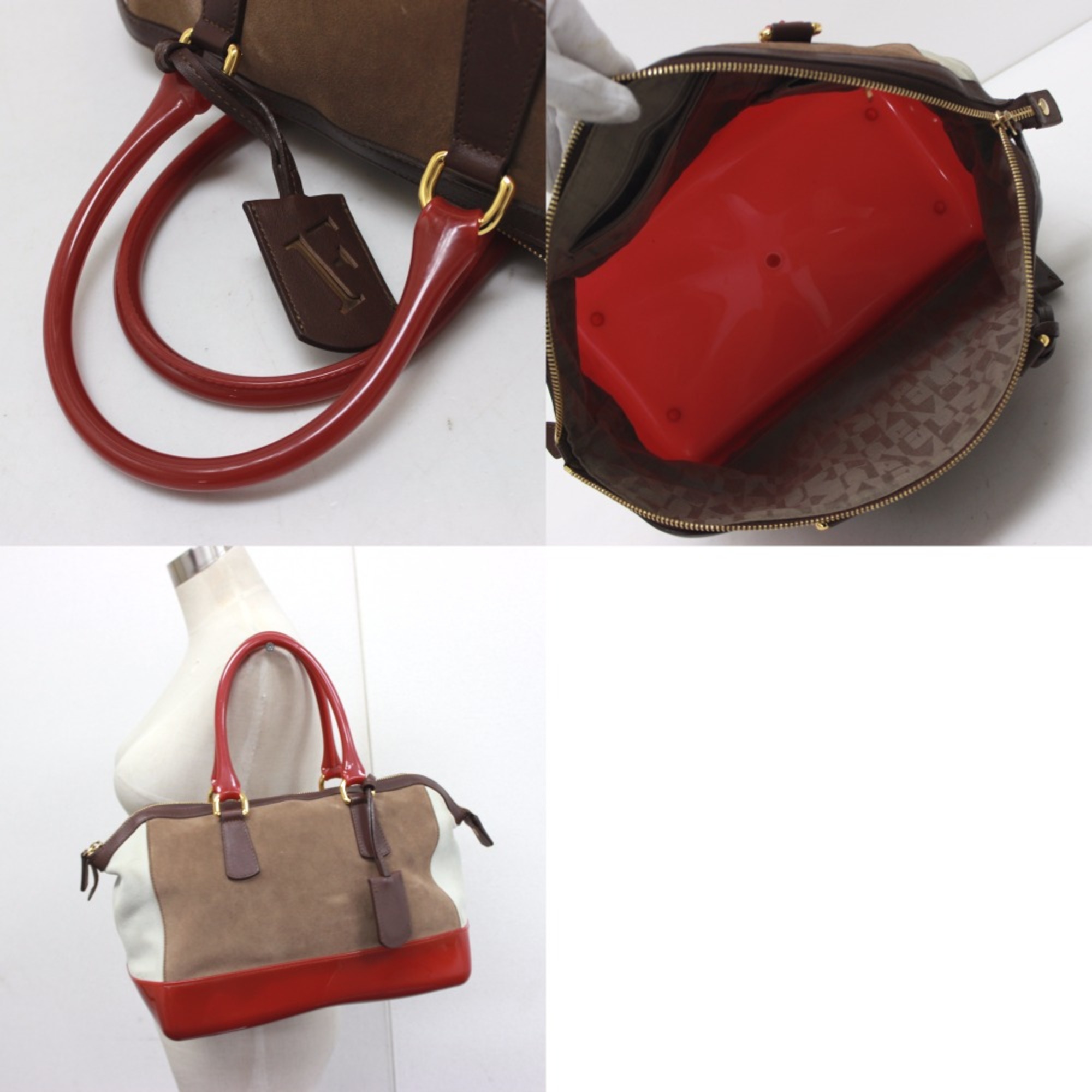 Furla Hand Bag Duffle Bag Brown Red