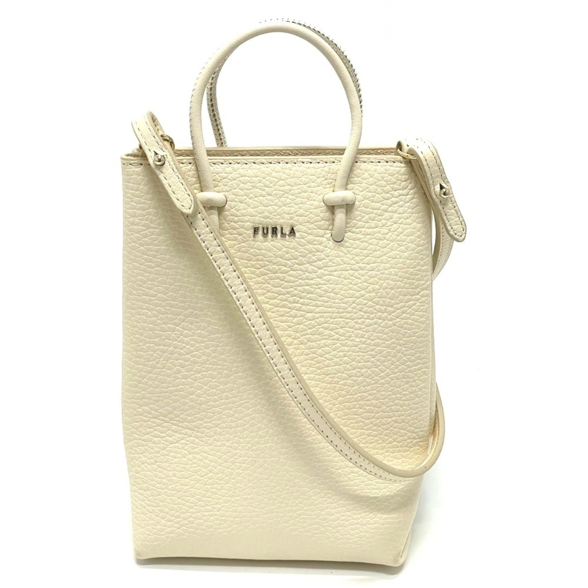 Furla logo Bag 2WAY Hand Bag Shoulder Bag IvoryBased