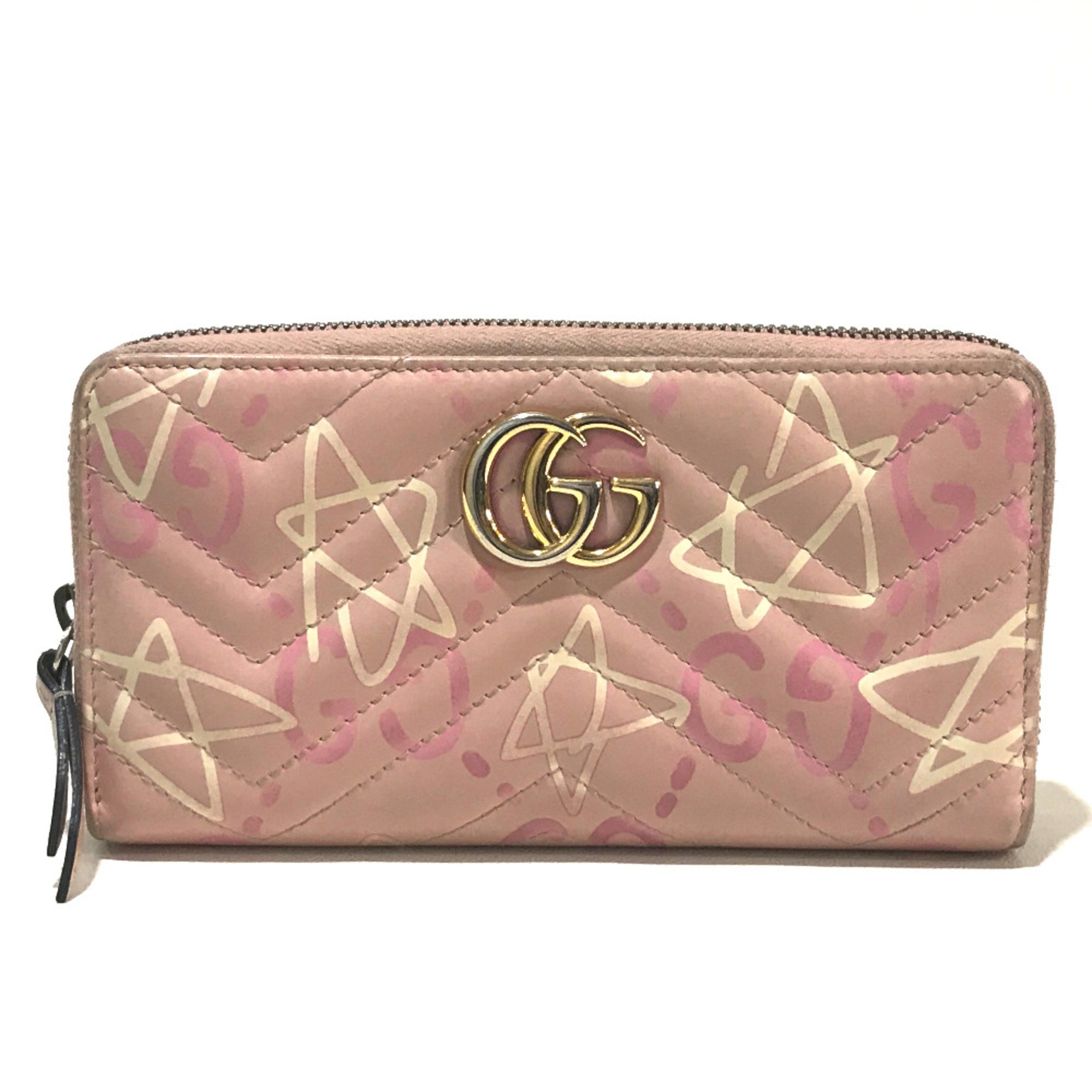 Gucci 448087 GG Marmont Zip Around Long Wallet pink GoldHardware