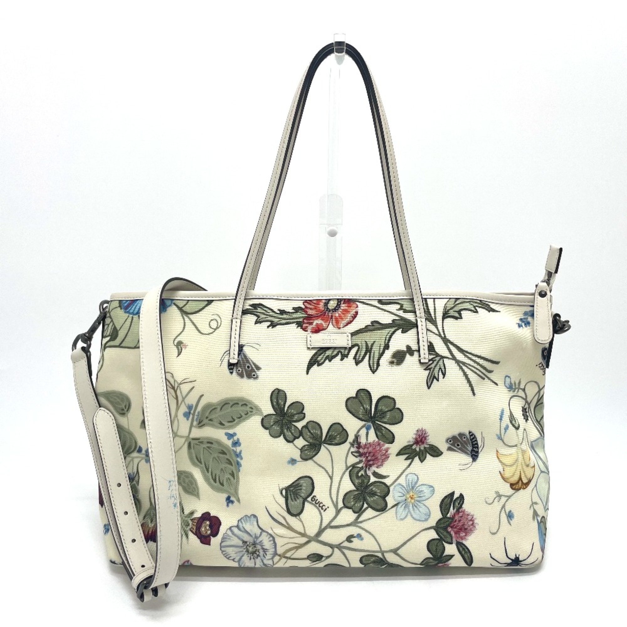 Gucci 353437 Flora floral pattern Bag 2WAY Tote Bag Shoulder Bag Ivory x Multicolore