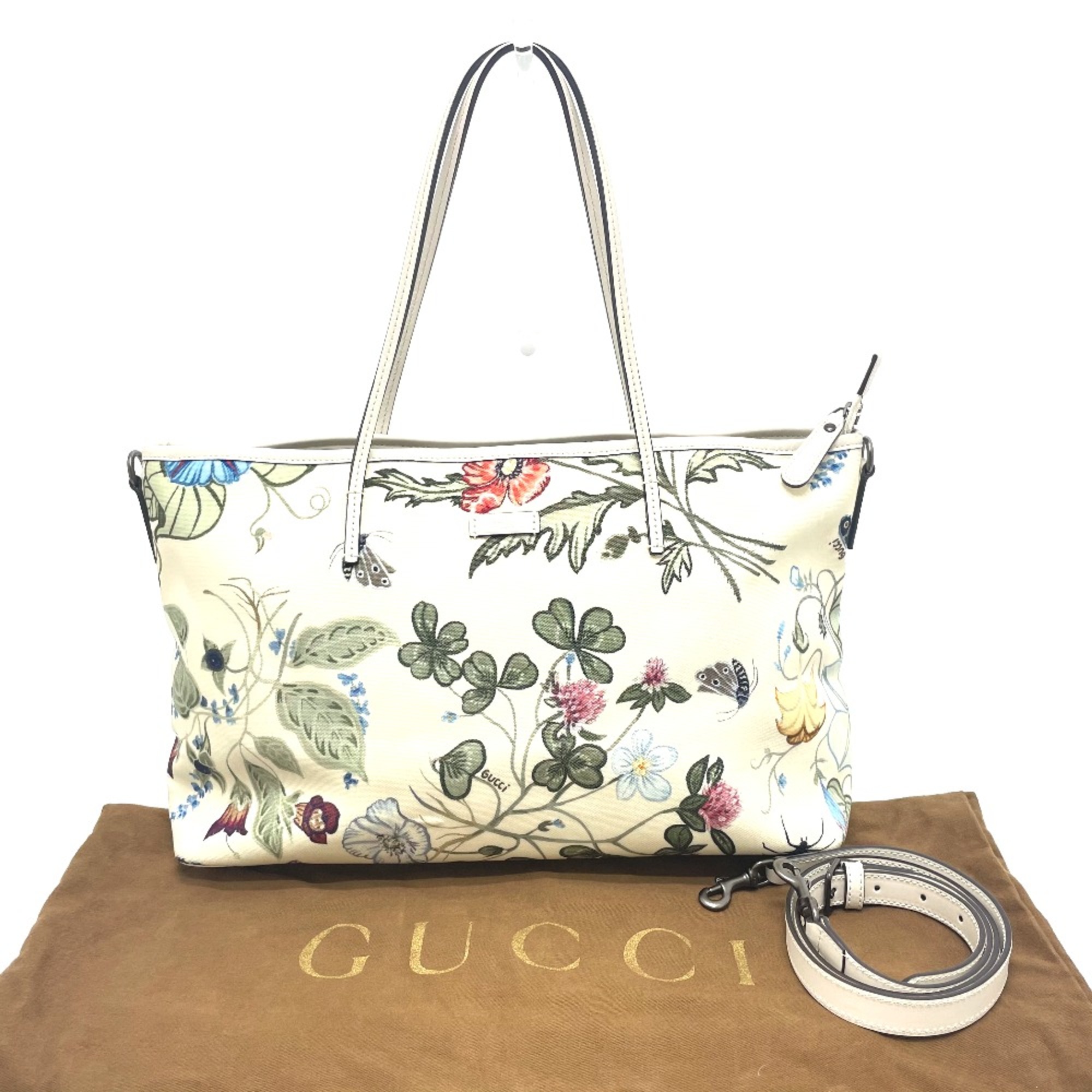 Gucci 353437 Flora floral pattern Bag 2WAY Tote Bag Shoulder Bag Ivory x Multicolore