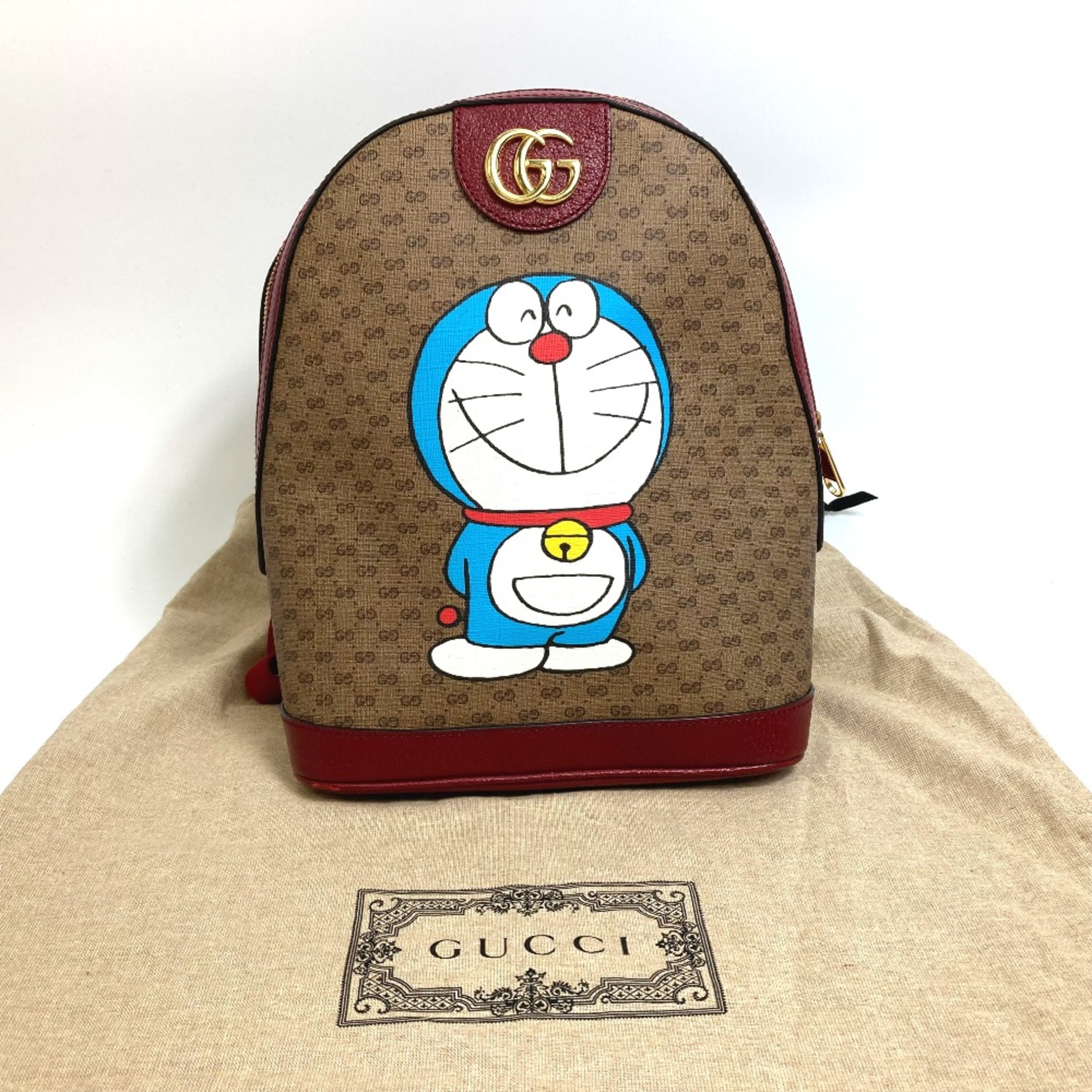 Gucci 647816 GG Supreme Backpack Backpack Beige x Red