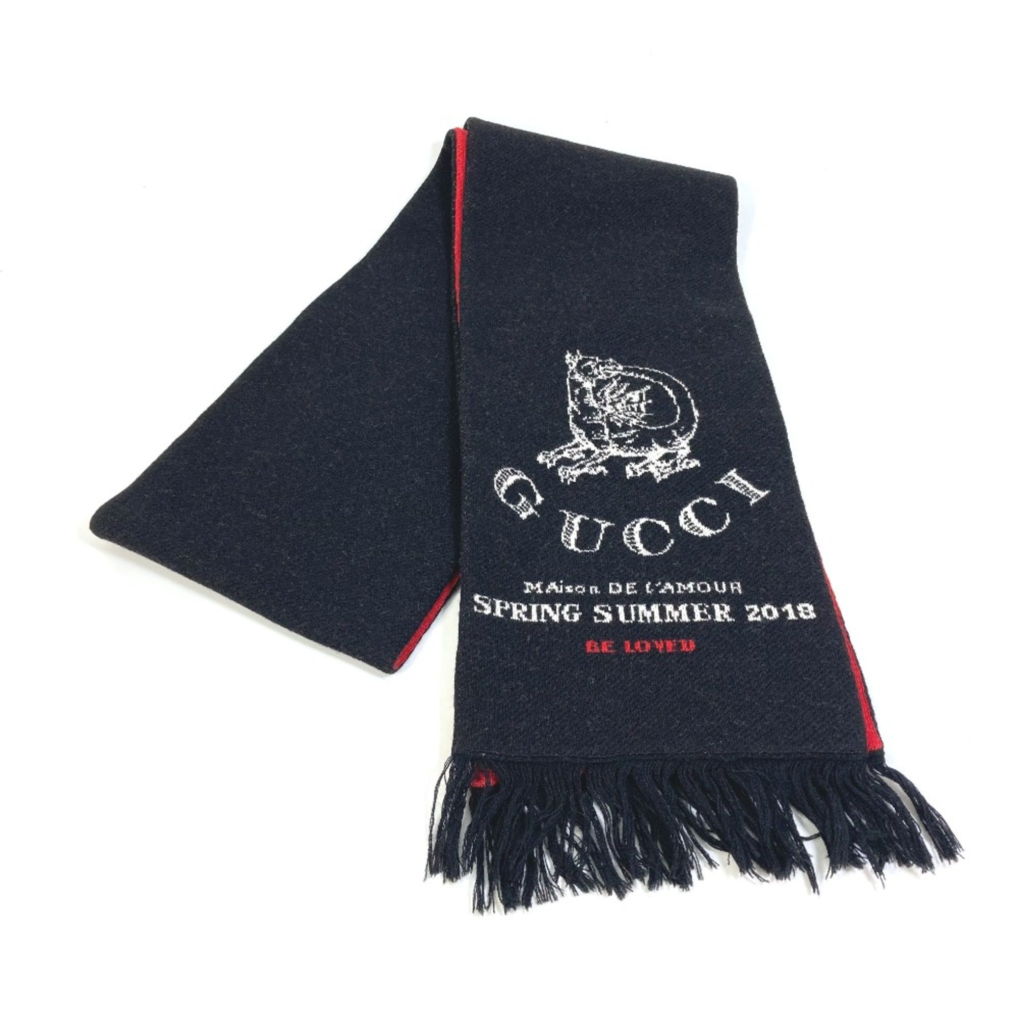 Gucci BE LOVED Logo fringe Scarf Black Red