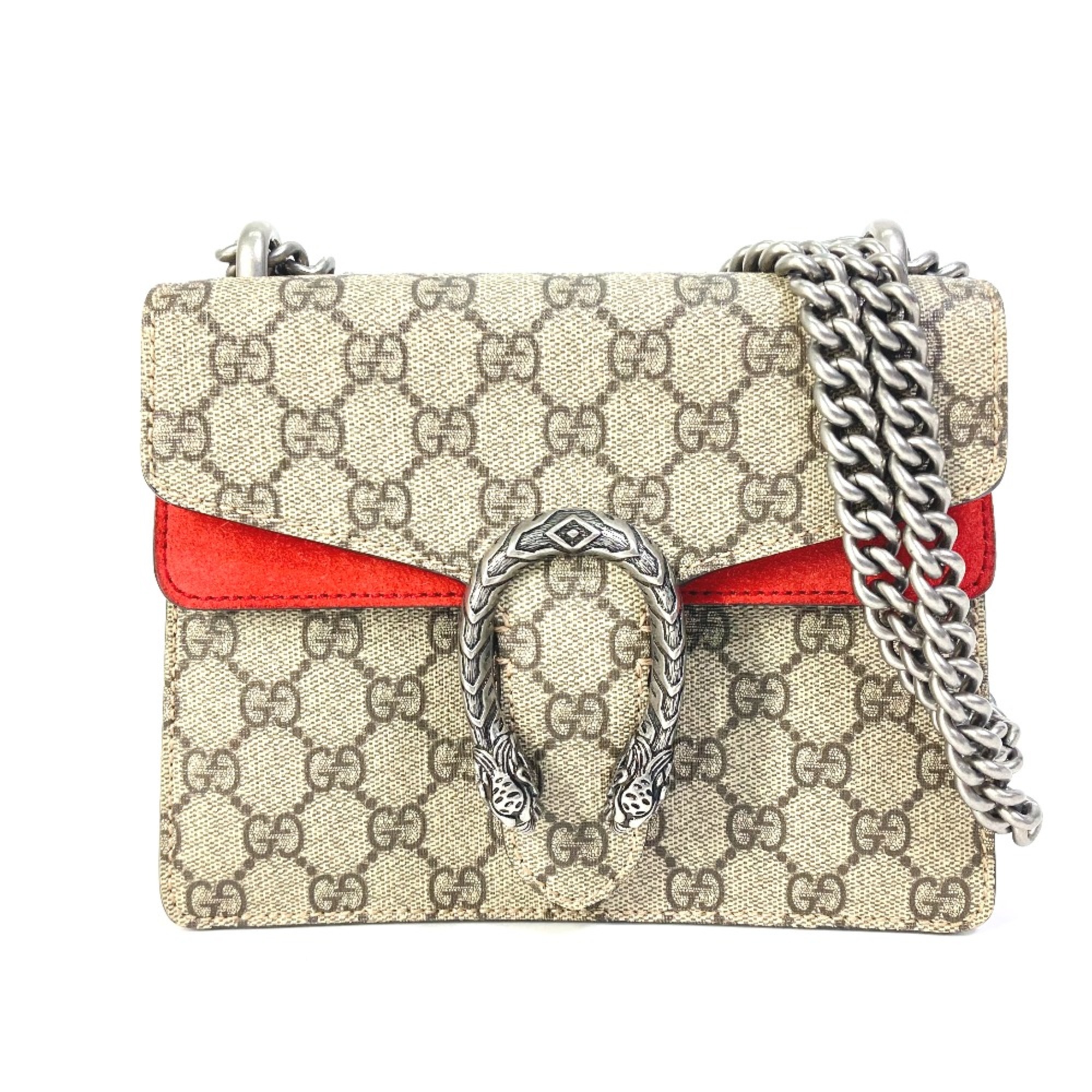 Gucci 421970 GG Double Chain Crossbody bag Shoulder Bag Beige Red