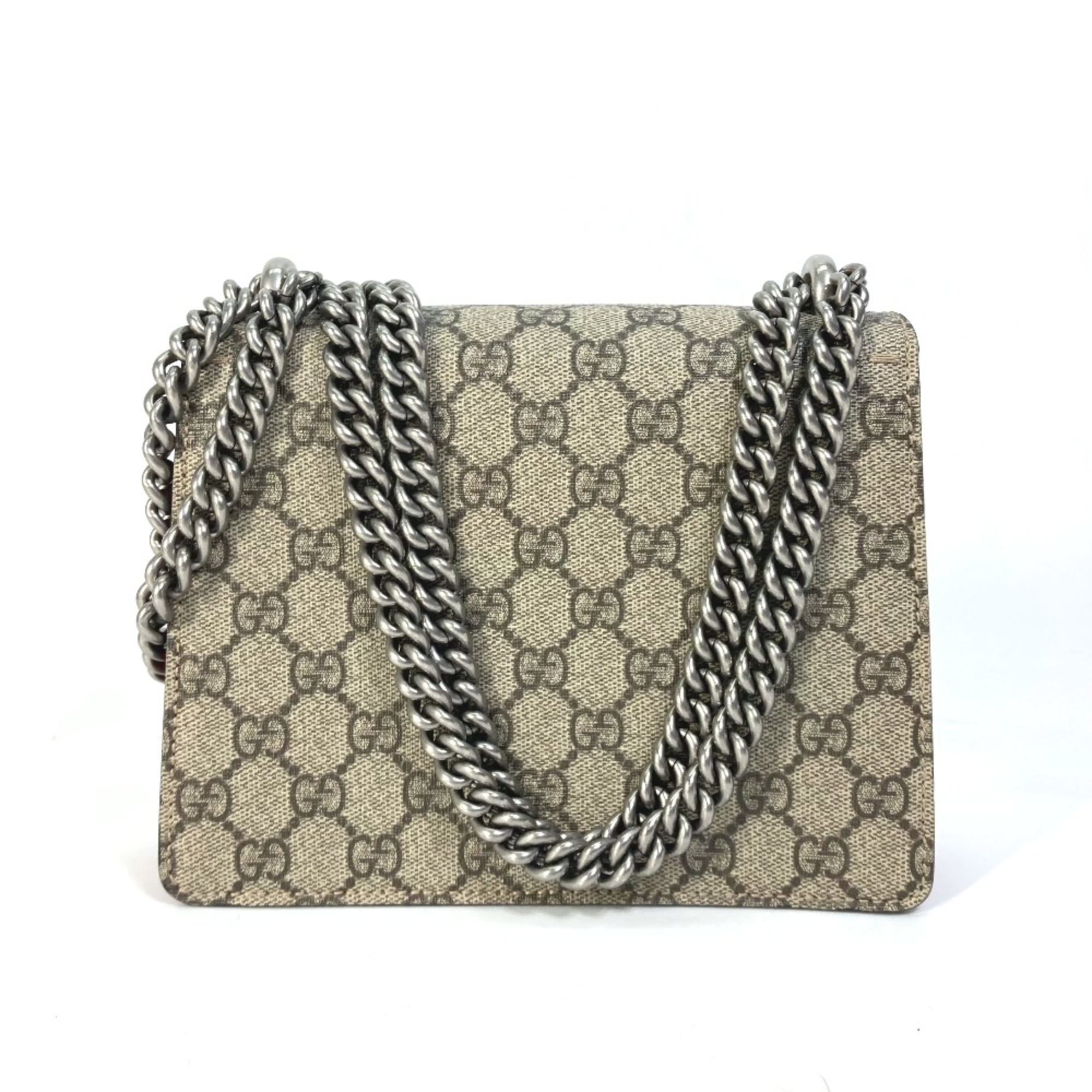 Gucci 421970 GG Double Chain Crossbody bag Shoulder Bag Beige Red