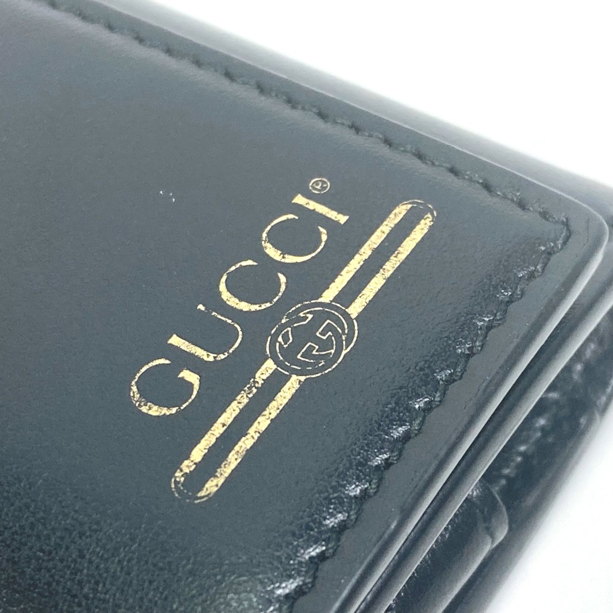 Gucci 547588 logo Key Case Black Gold