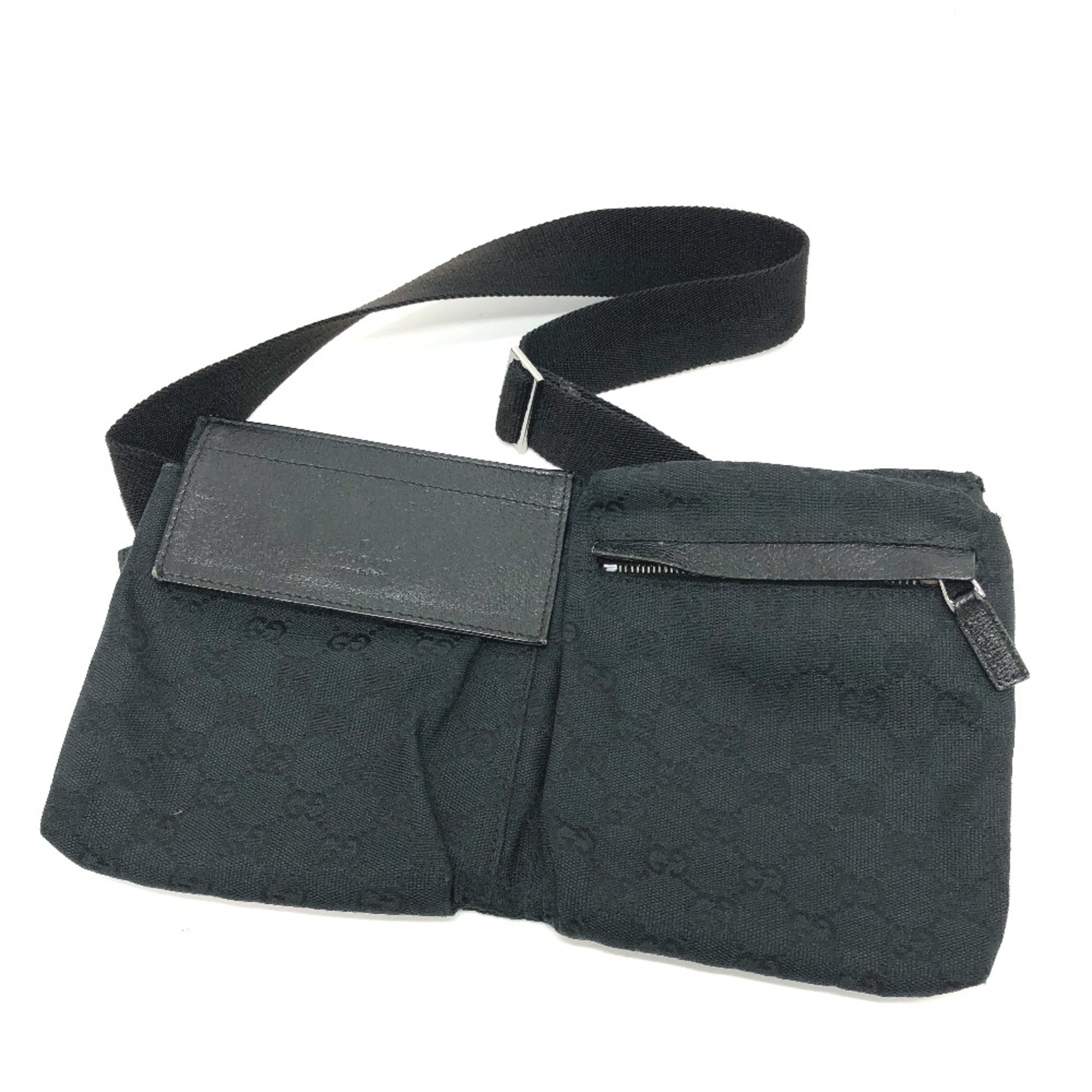 Gucci 28566 GG Bag Waist Pouch Black SilverHardware