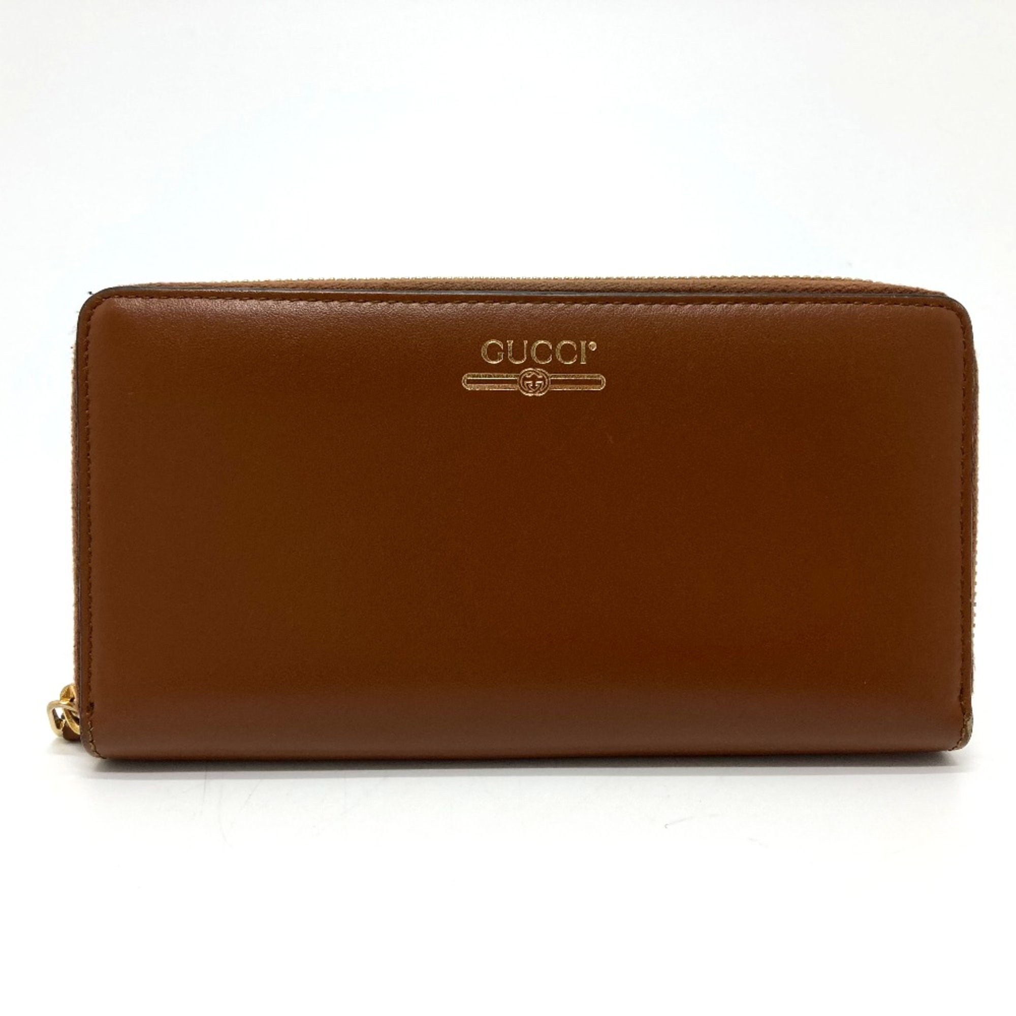 Gucci 547591 Logo print Zip Around Long Wallet Brown