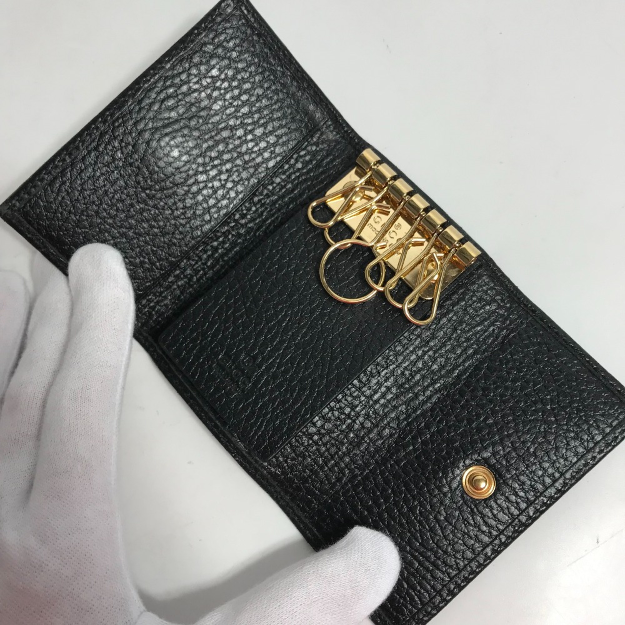 Gucci 456118 GG Marmont key Key Case Black Gold