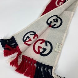 Gucci Interlocking G Fringe Bicolor Scarf Navy /Red IvoryBased