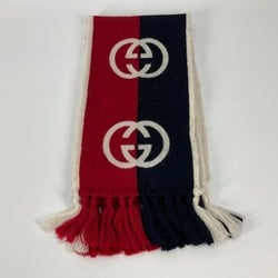 Gucci Interlocking G Fringe Bicolor Scarf Navy /Red IvoryBased