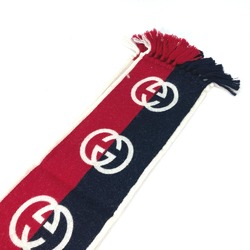 Gucci Interlocking G Fringe Bicolor Scarf Navy /Red IvoryBased