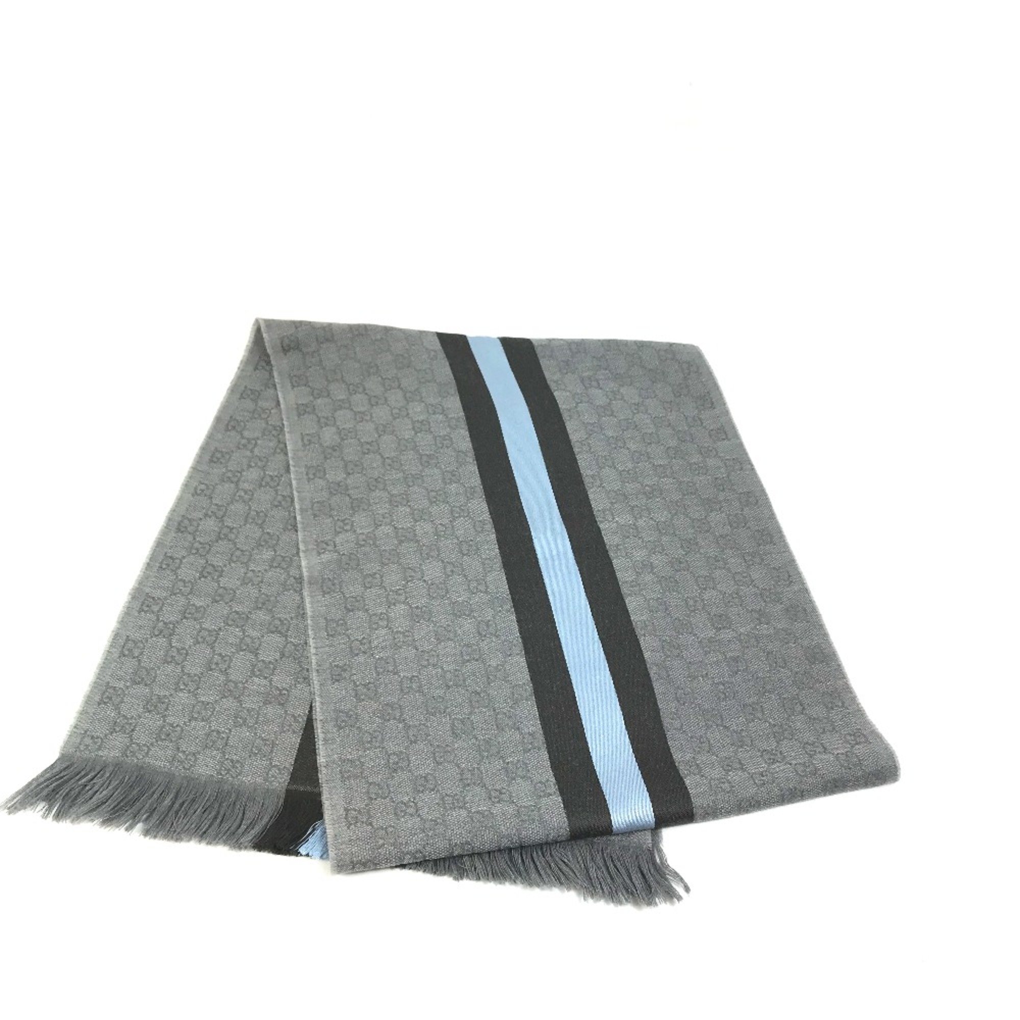 Gucci 542984 fringe Scarf Gray x blue x black