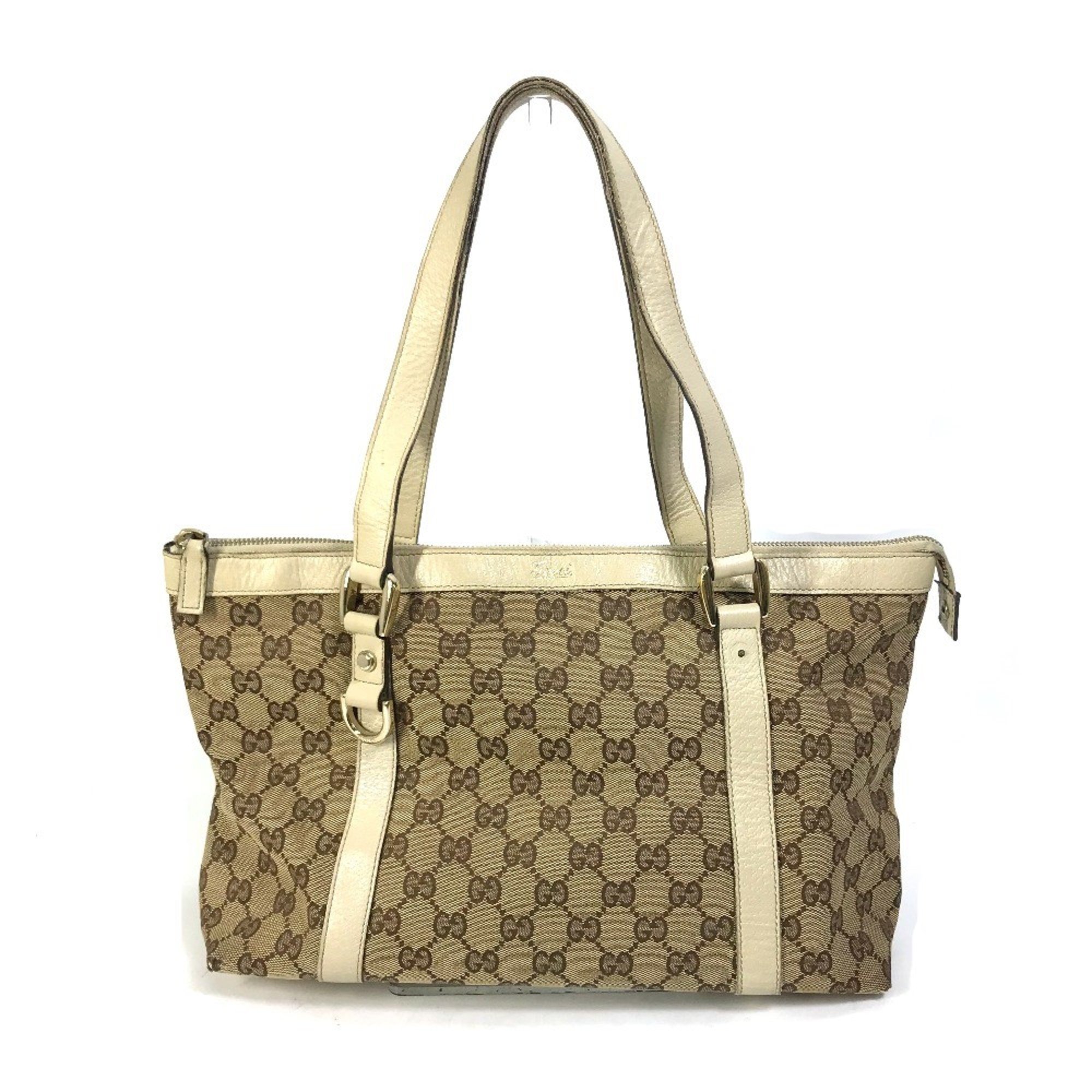 Gucci GG Bag Tote Bag Hand Bag Shoulder Bag Beige x White