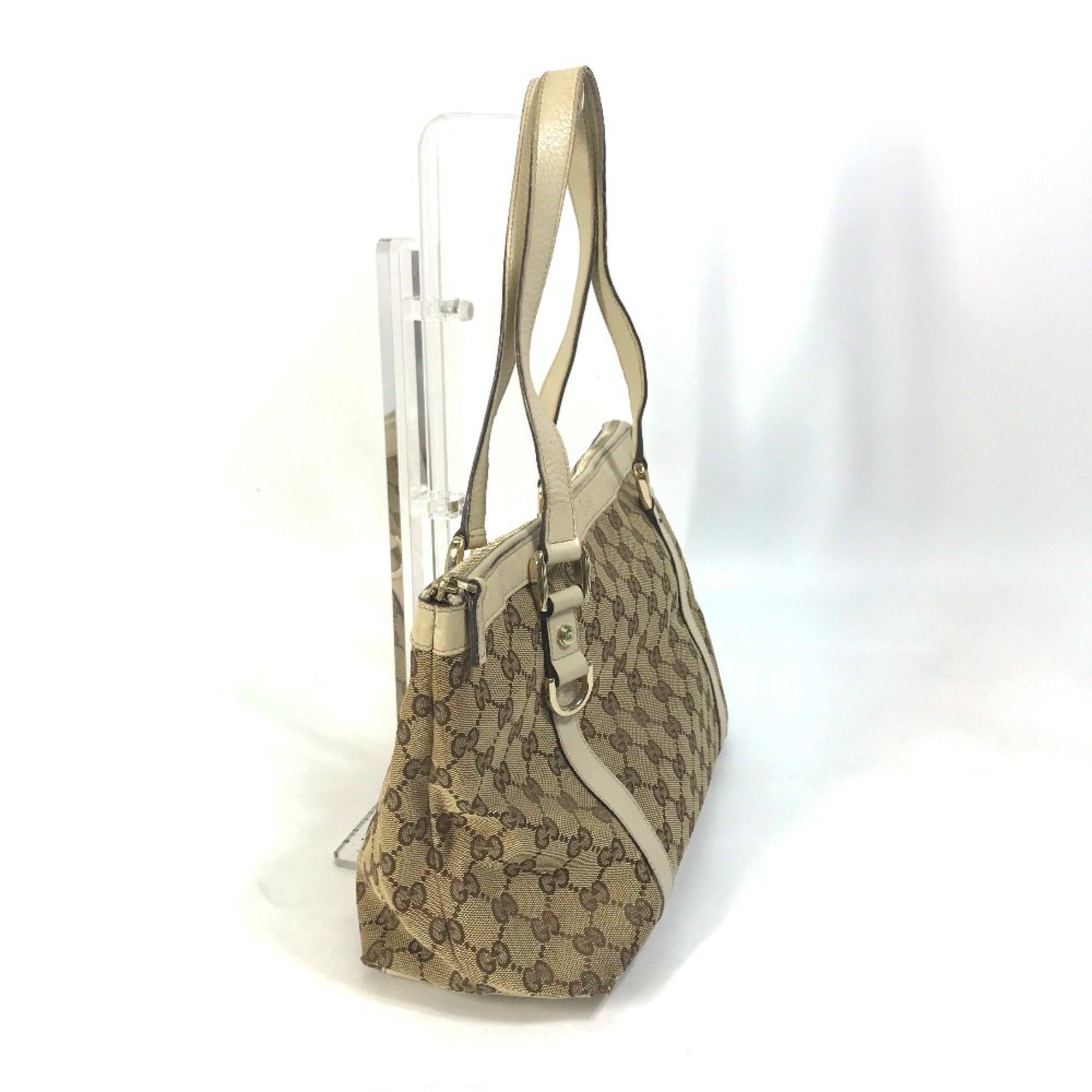 Gucci GG Bag Tote Bag Hand Bag Shoulder Bag Beige x White