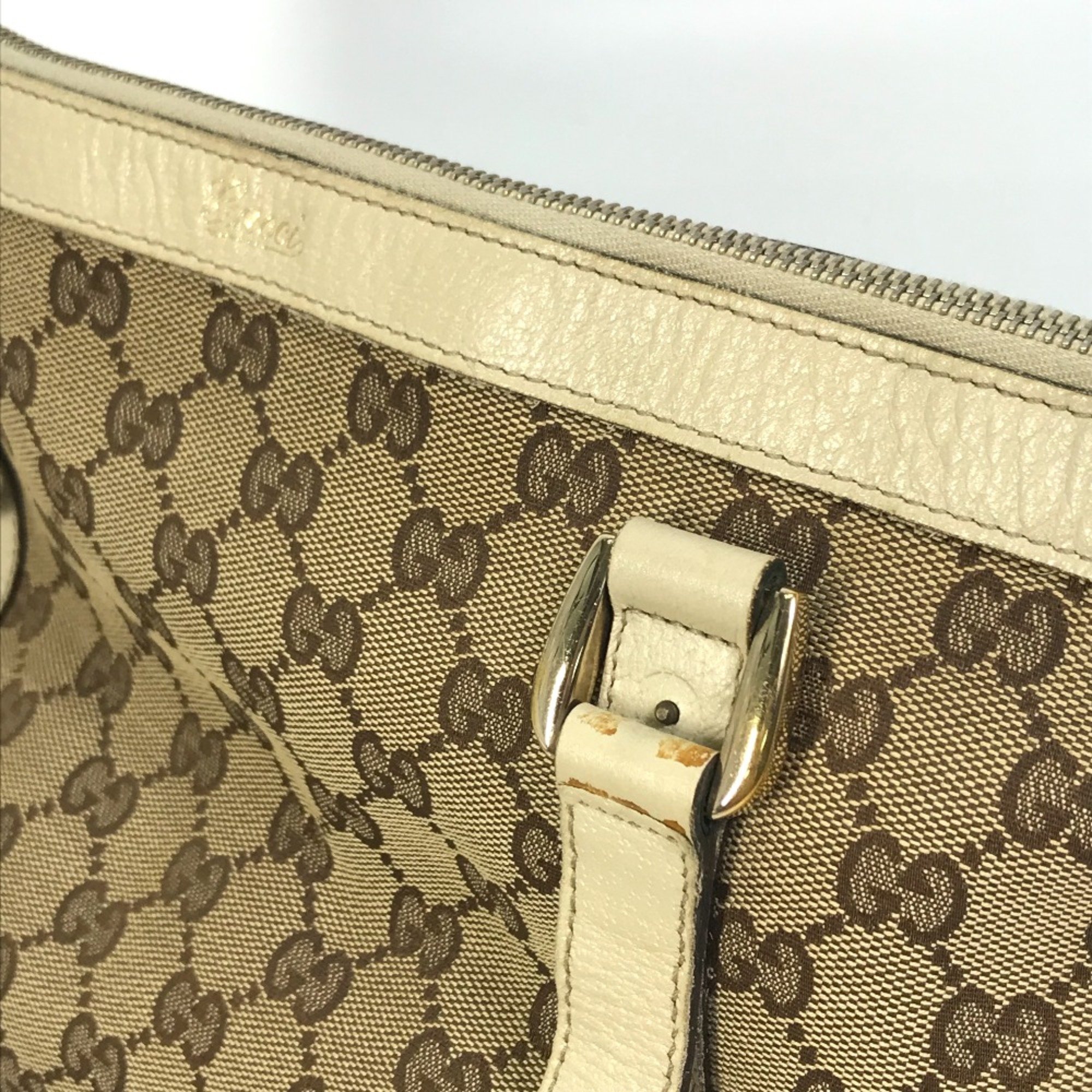 Gucci GG Bag Tote Bag Hand Bag Shoulder Bag Beige x White