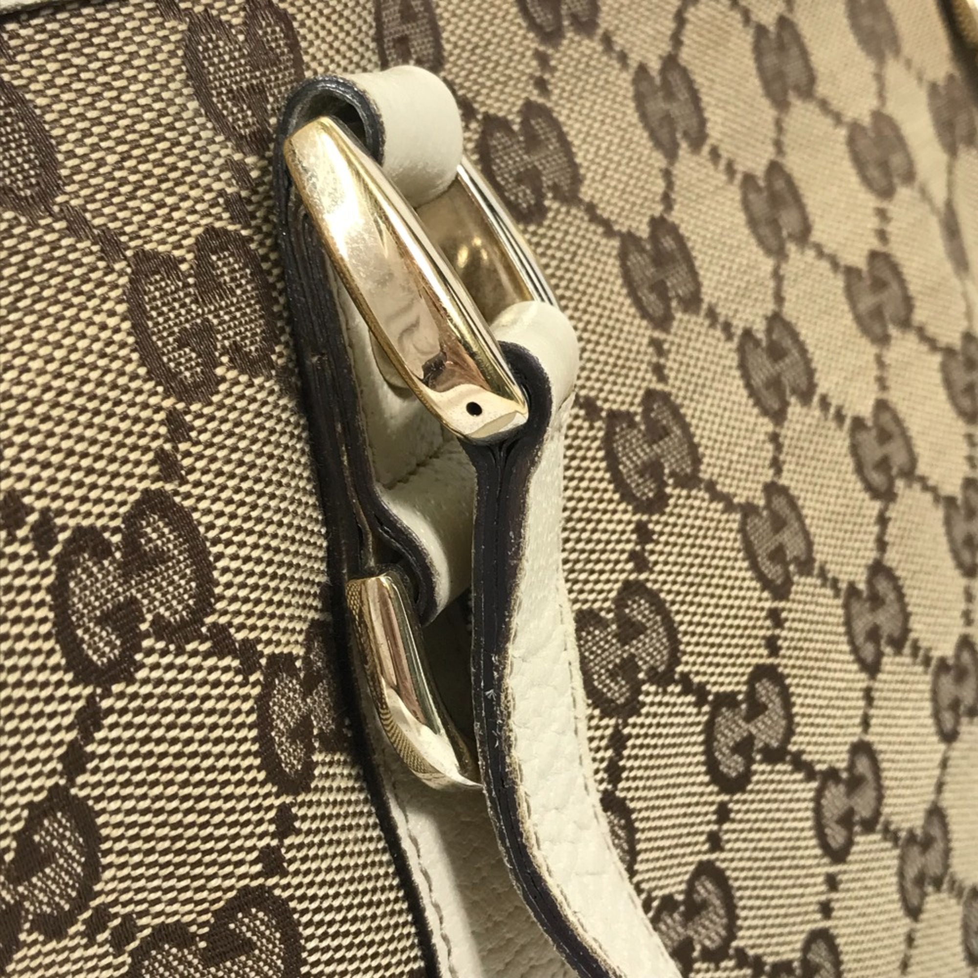 Gucci GG Bag Tote Bag Hand Bag Shoulder Bag Beige x White