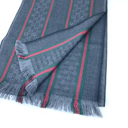 Gucci 268941 fringe Scarf gray Red x Green