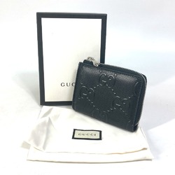 Gucci 657571 GG emboss Wallet Coin Compartment coin purse Black