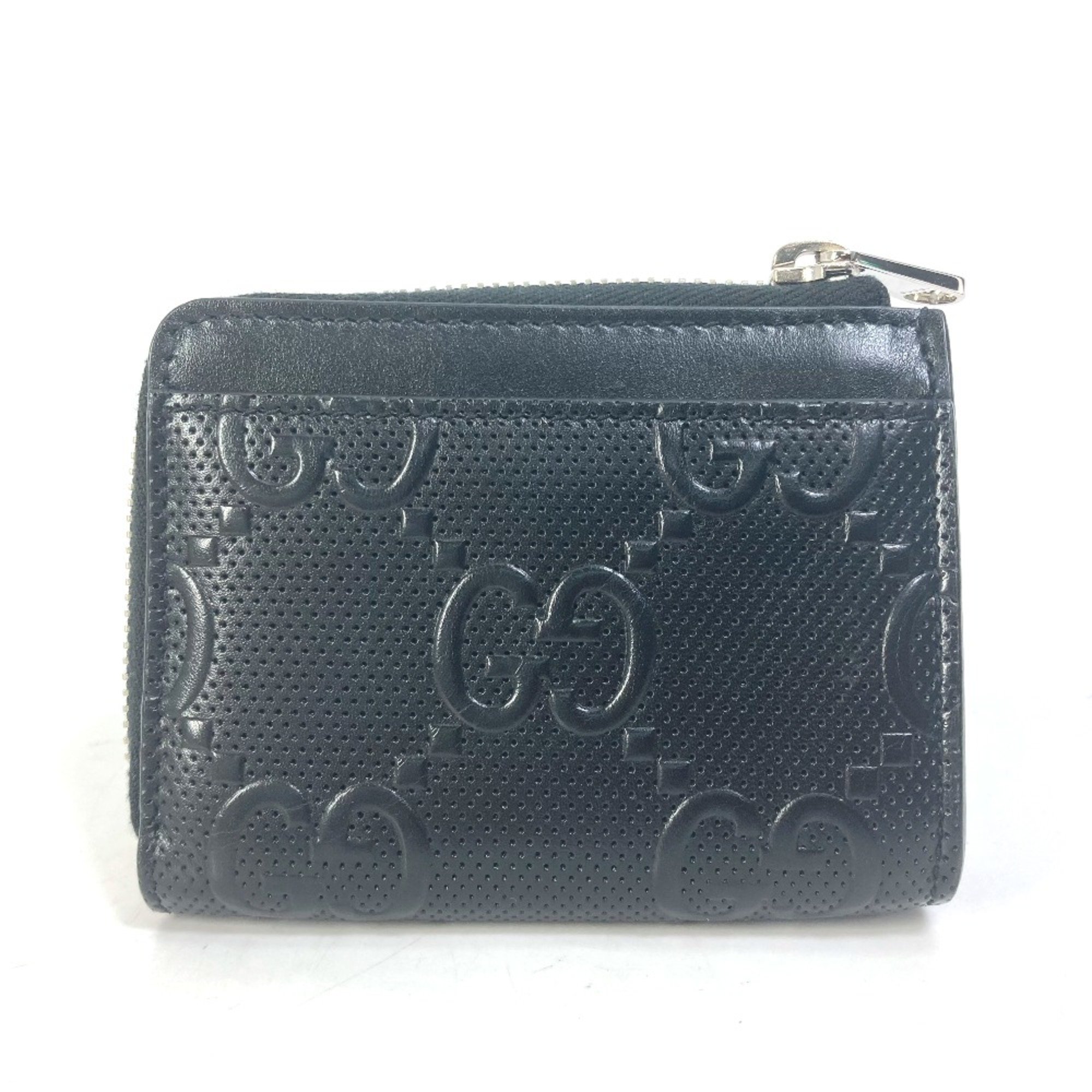 Gucci 657571 GG emboss Wallet Coin Compartment coin purse Black