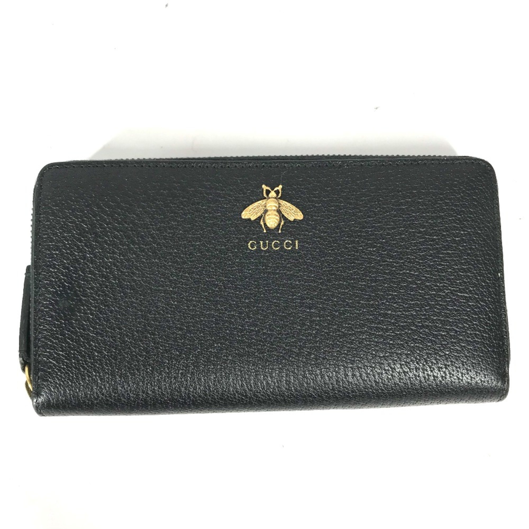 Gucci 523667 BEE Long wallet Long Wallet Black Gold