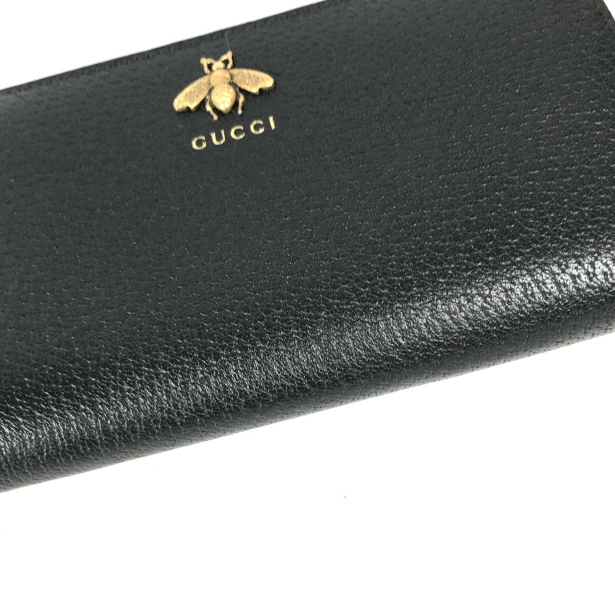 Gucci 523667 BEE Long wallet Long Wallet Black Gold