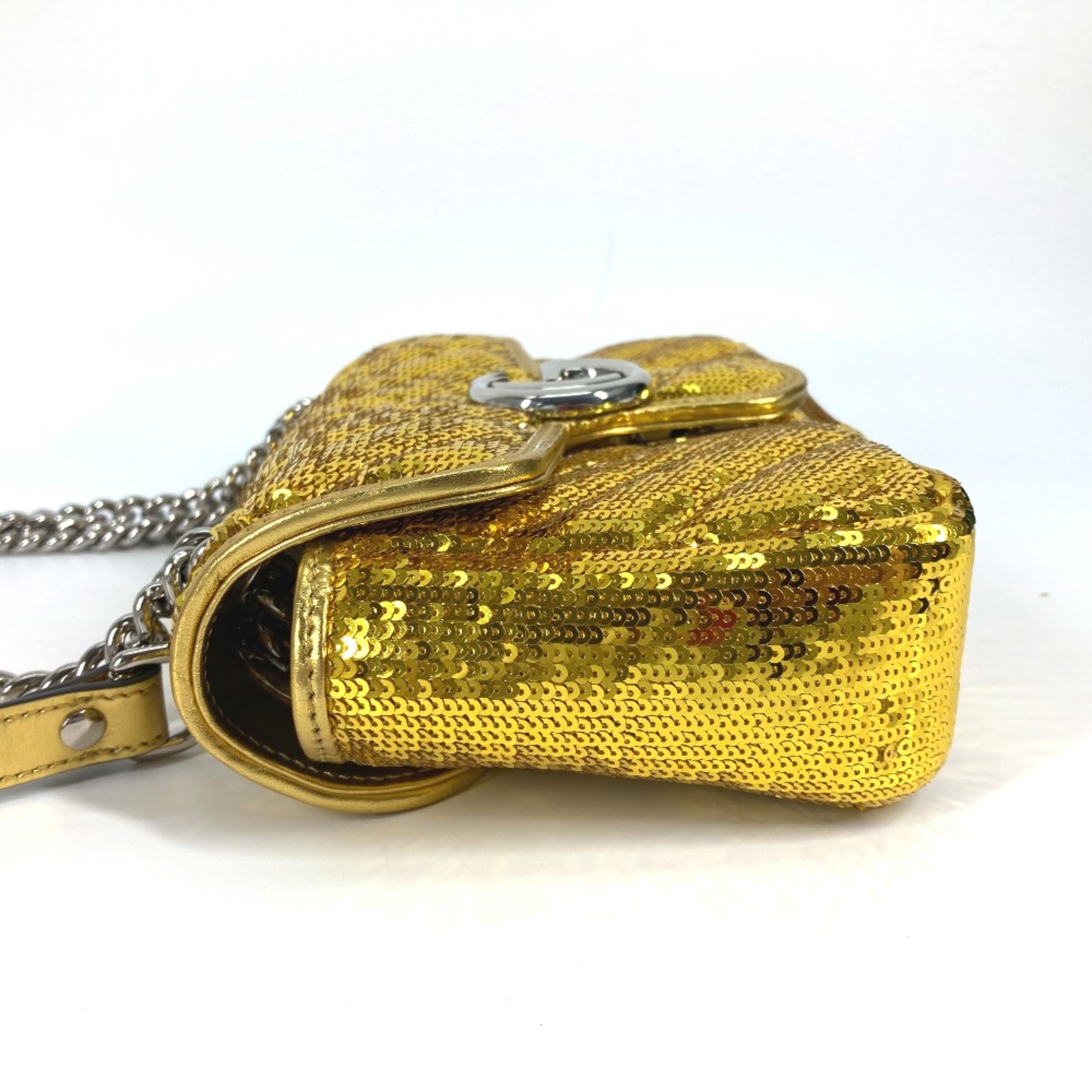 Gucci 446744 GG Marmont Crossbody Shoulder Double Chain Shoulder Bag Yellow Gold