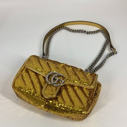 Gucci 446744 GG Marmont Crossbody Shoulder Double Chain Shoulder Bag Yellow Gold