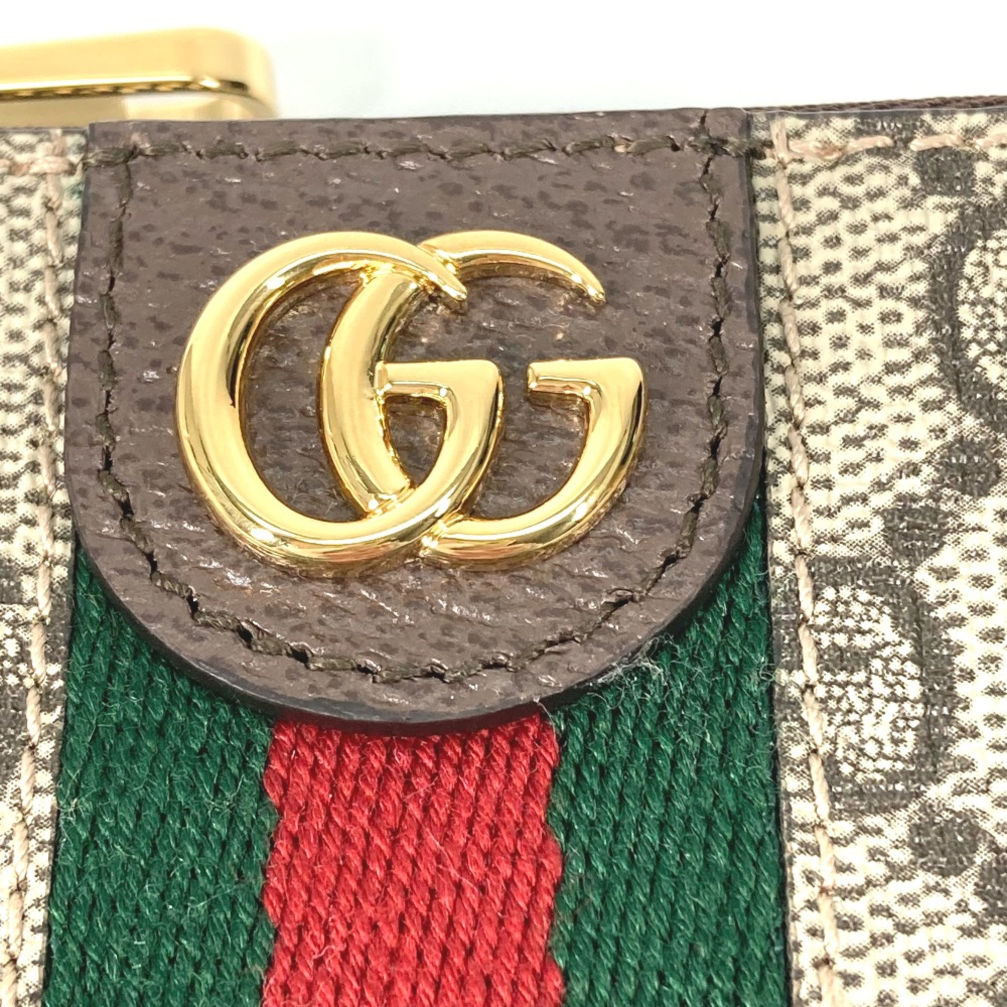 Gucci 671722 GG Supreme coin purse Coin Compartment Wallet with key hook Key Case Beige