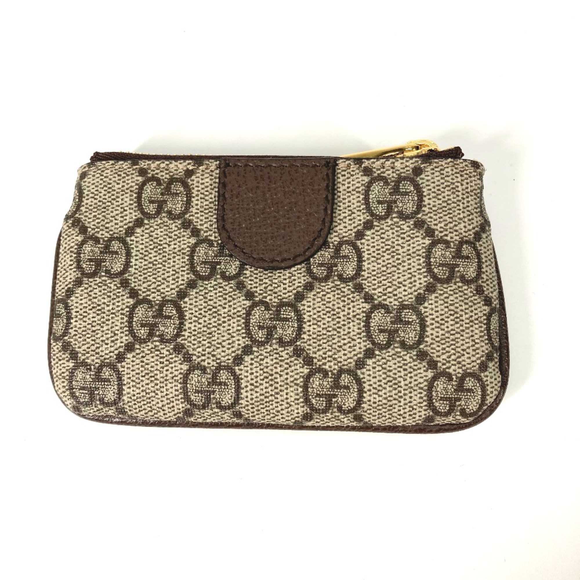 Gucci 671722 GG Supreme coin purse Coin Compartment Wallet with key hook Key Case Beige