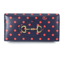Gucci 621892 Horsebit 1955 Dot Polka Dot Shoulder Bag Crossbody Long Wallet Navy x Red