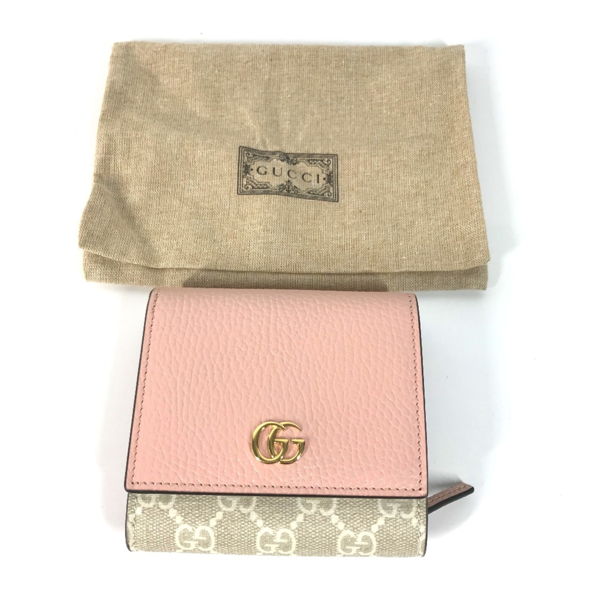 Gucci 598587 GG Supreme Medium wallet Folded wallet Pink x BeigeBased