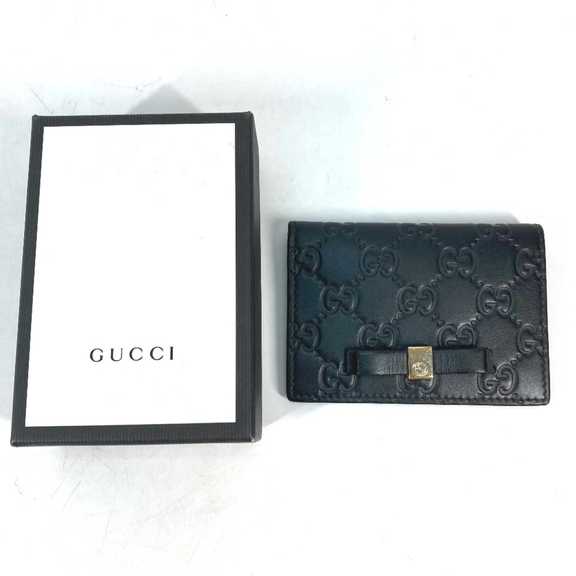 Gucci 451192 Guccissima GG Business Card Holder Pass Case Folded Card Case Black Gold