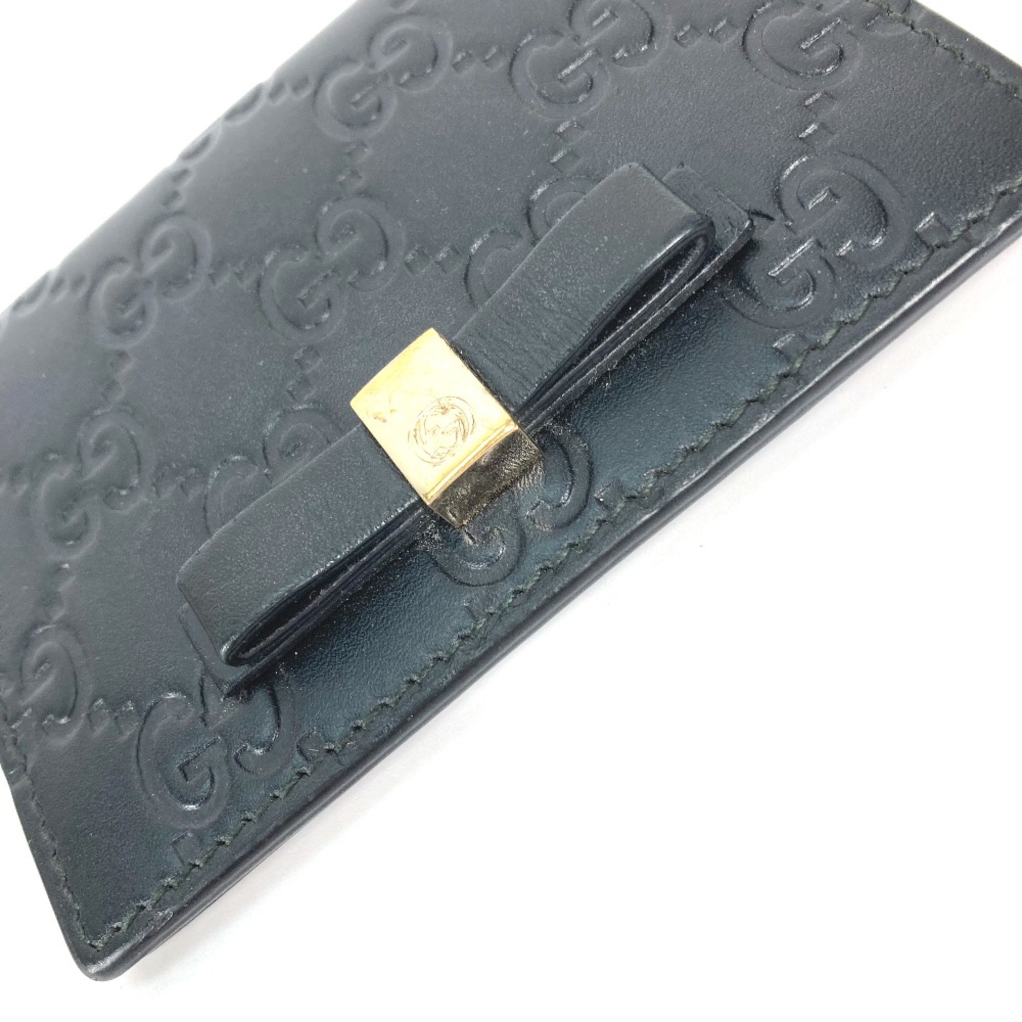 Gucci 451192 Guccissima GG Business Card Holder Pass Case Folded Card Case Black Gold