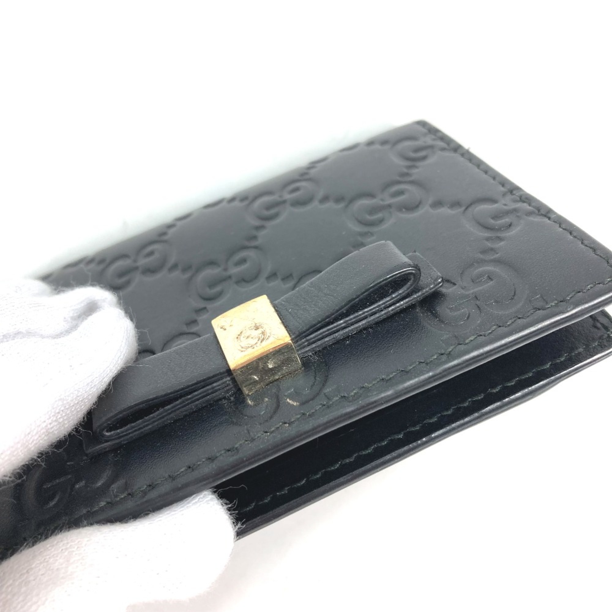 Gucci 451192 Guccissima GG Business Card Holder Pass Case Folded Card Case Black Gold