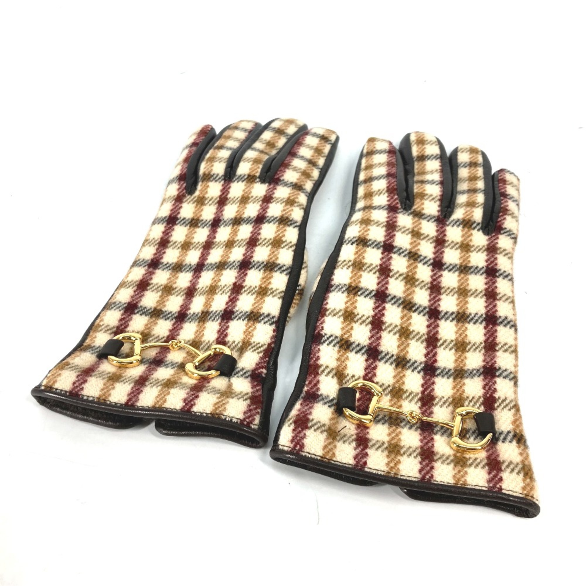 Gucci 603635 check gloves Glove Brown Beige