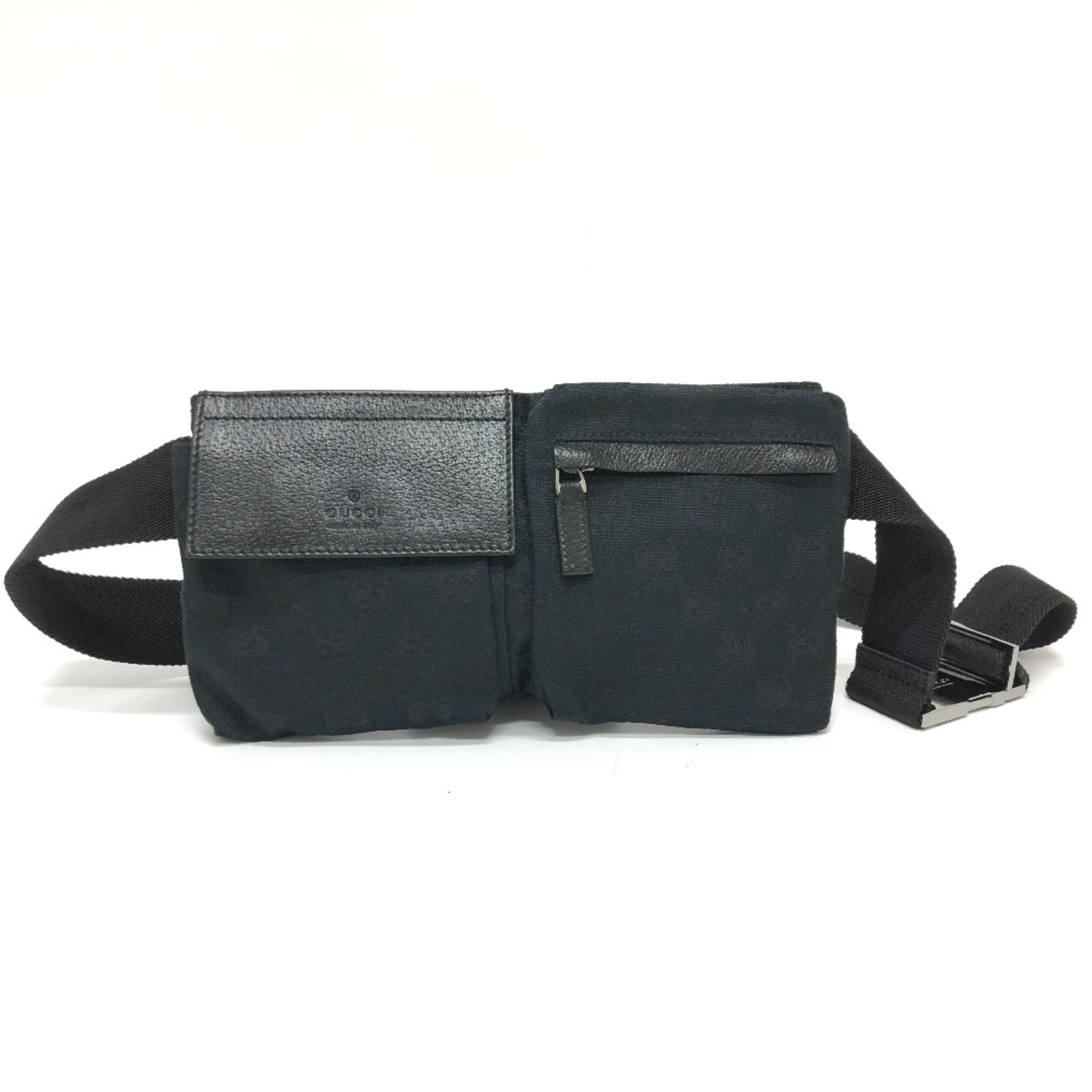 Gucci 162962 GGCanvas Waist Pouch Black SilverHardware