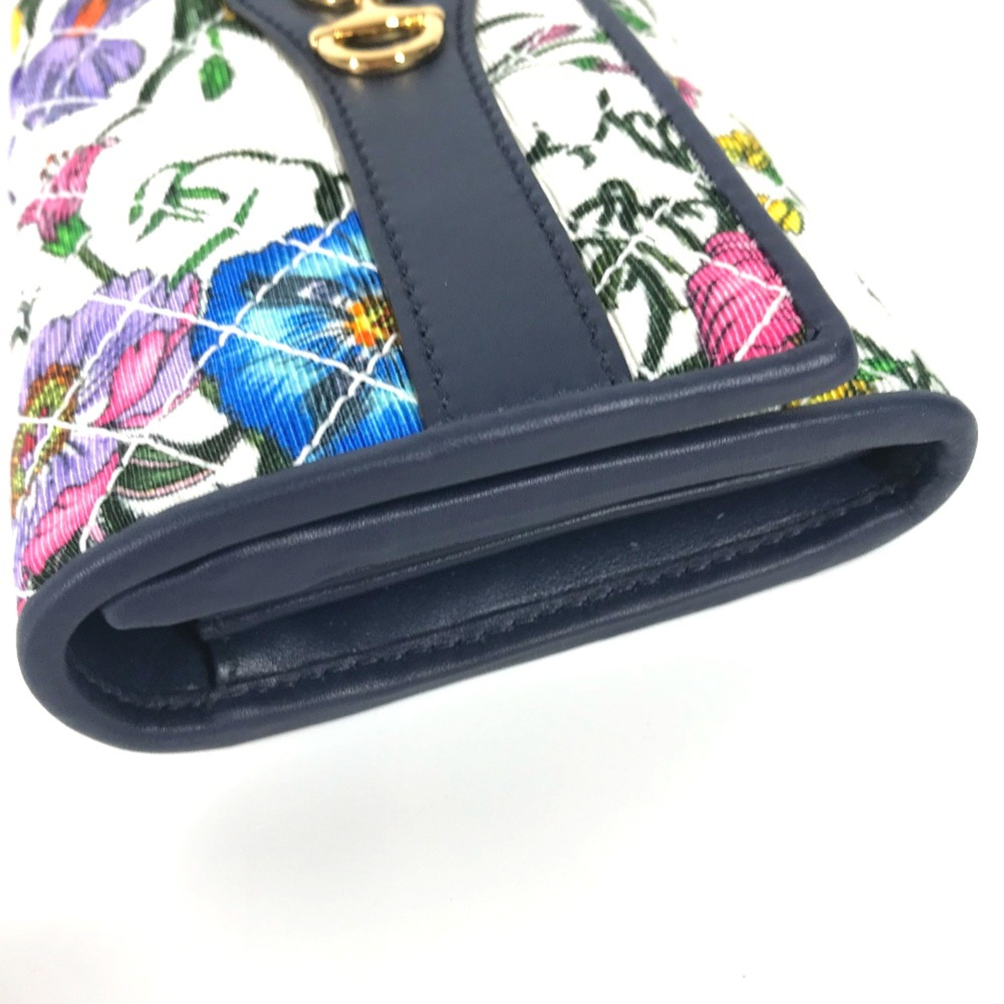 Gucci 536352 Flora Floral Flower GG Bifold Long Wallet Multicolore