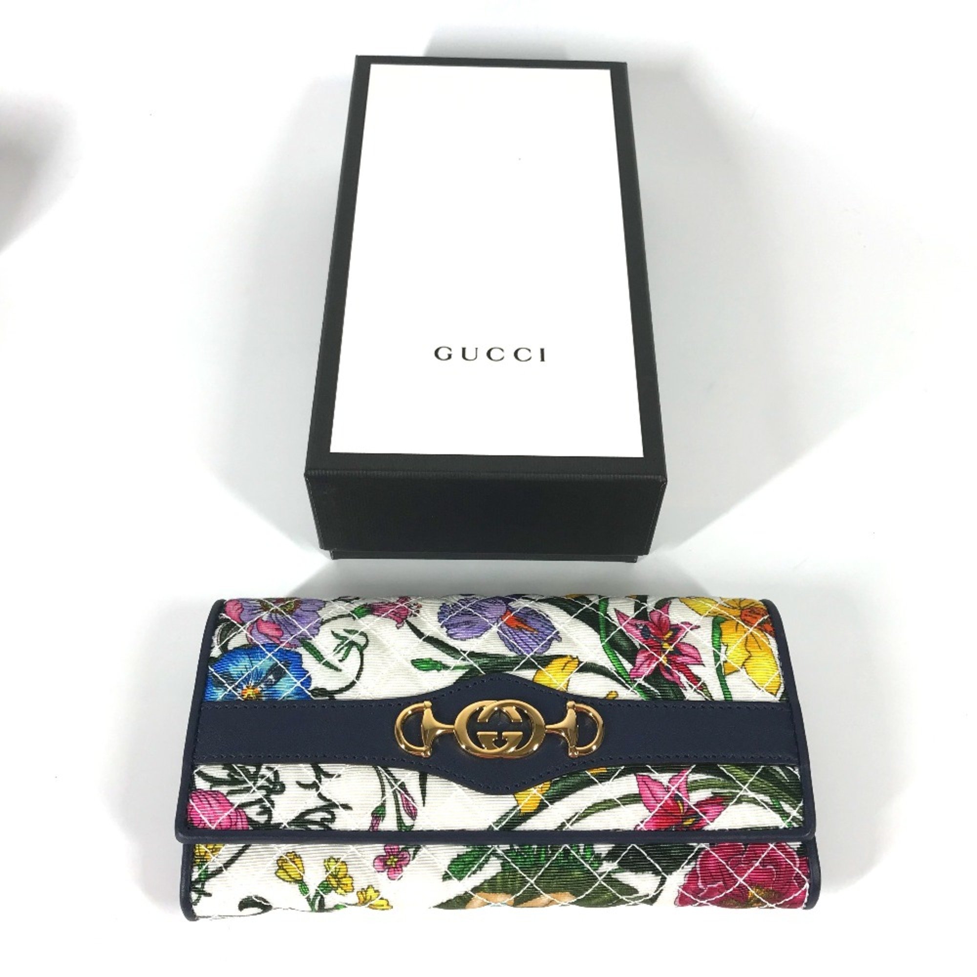 Gucci 536352 Flora Floral Flower GG Bifold Long Wallet Multicolore