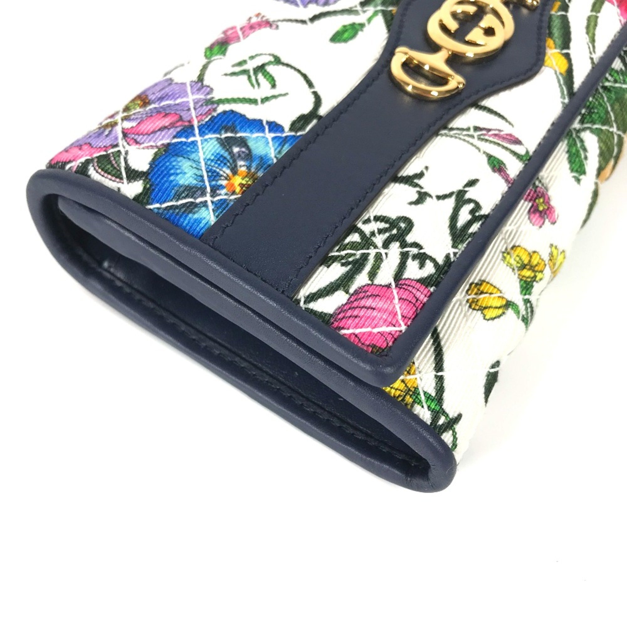 Gucci 536352 Flora Floral Flower GG Bifold Long Wallet Multicolore