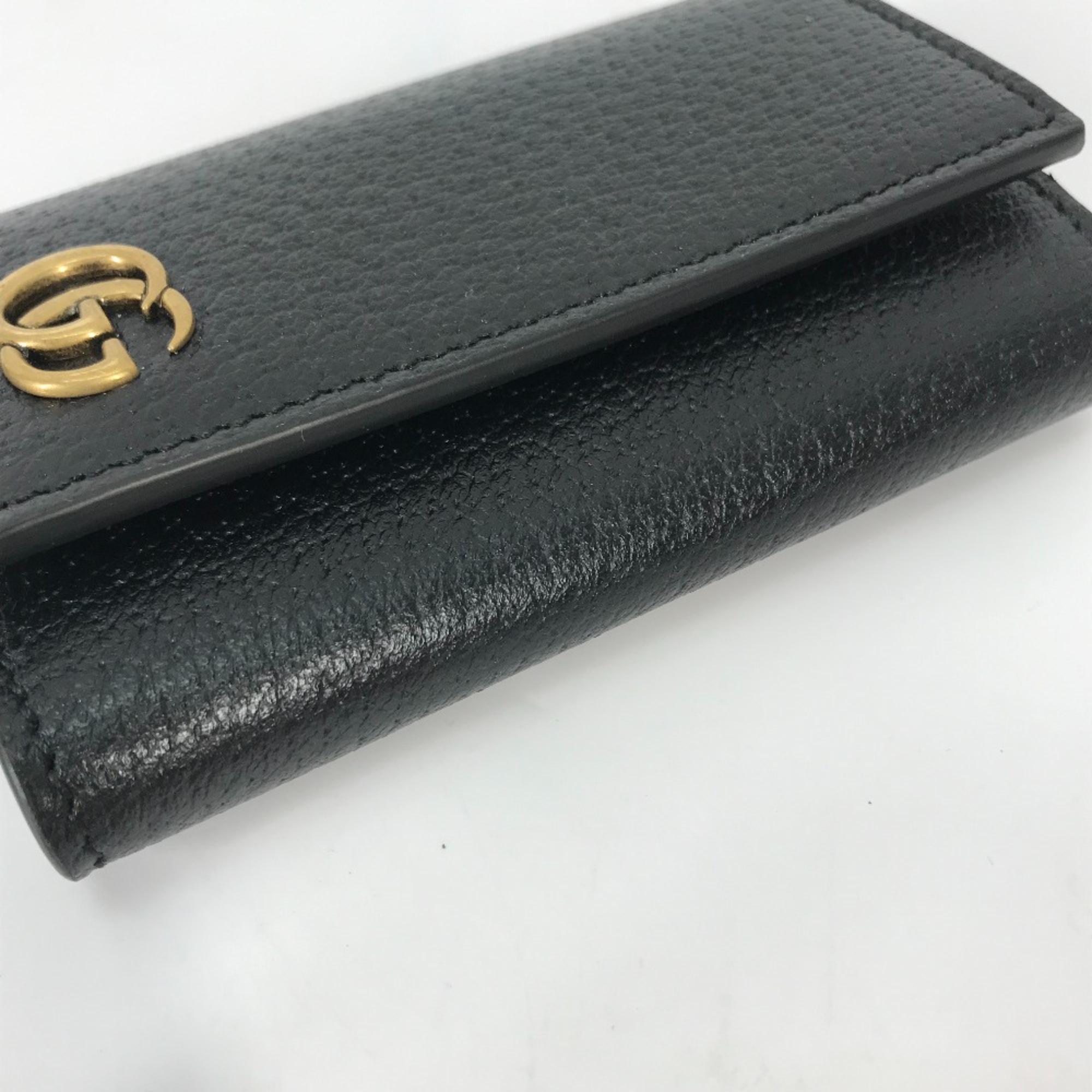 Gucci 435305 GG Marmont key with key ring Key Case Black Gold