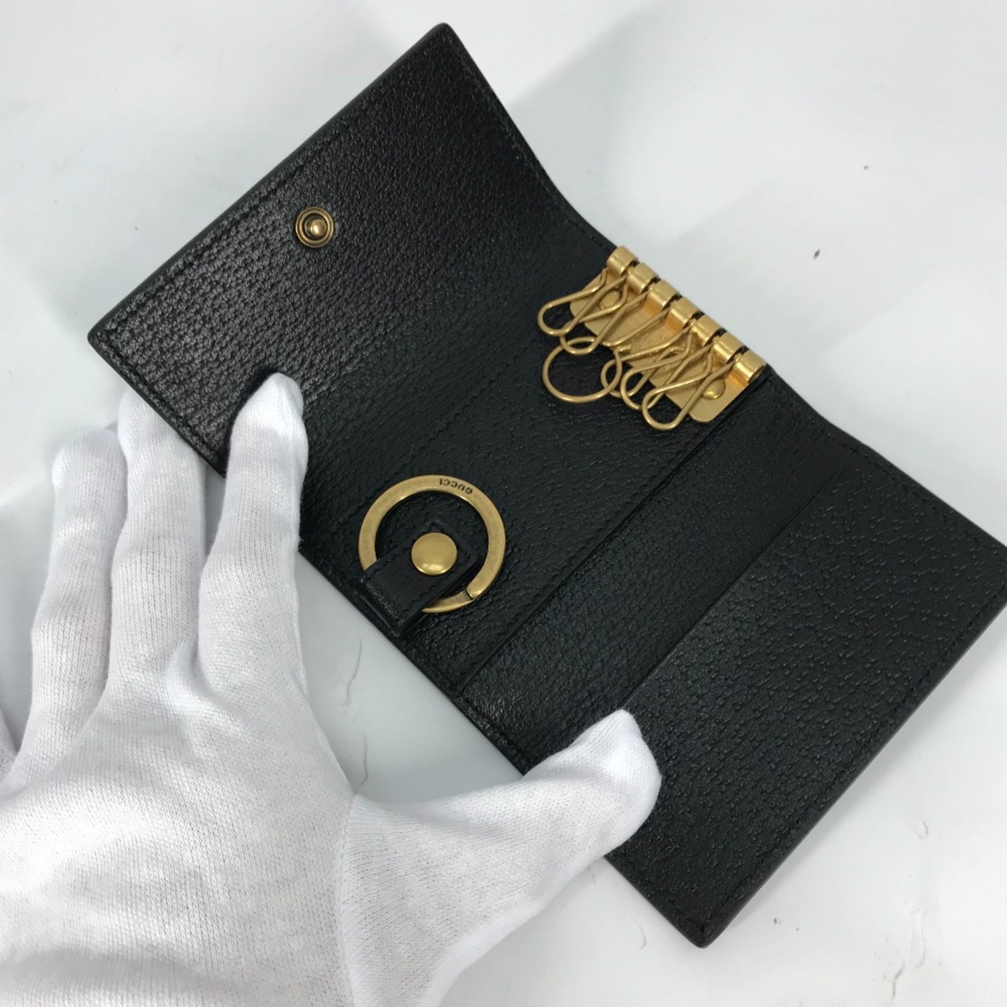 Gucci 435305 GG Marmont key with key ring Key Case Black Gold