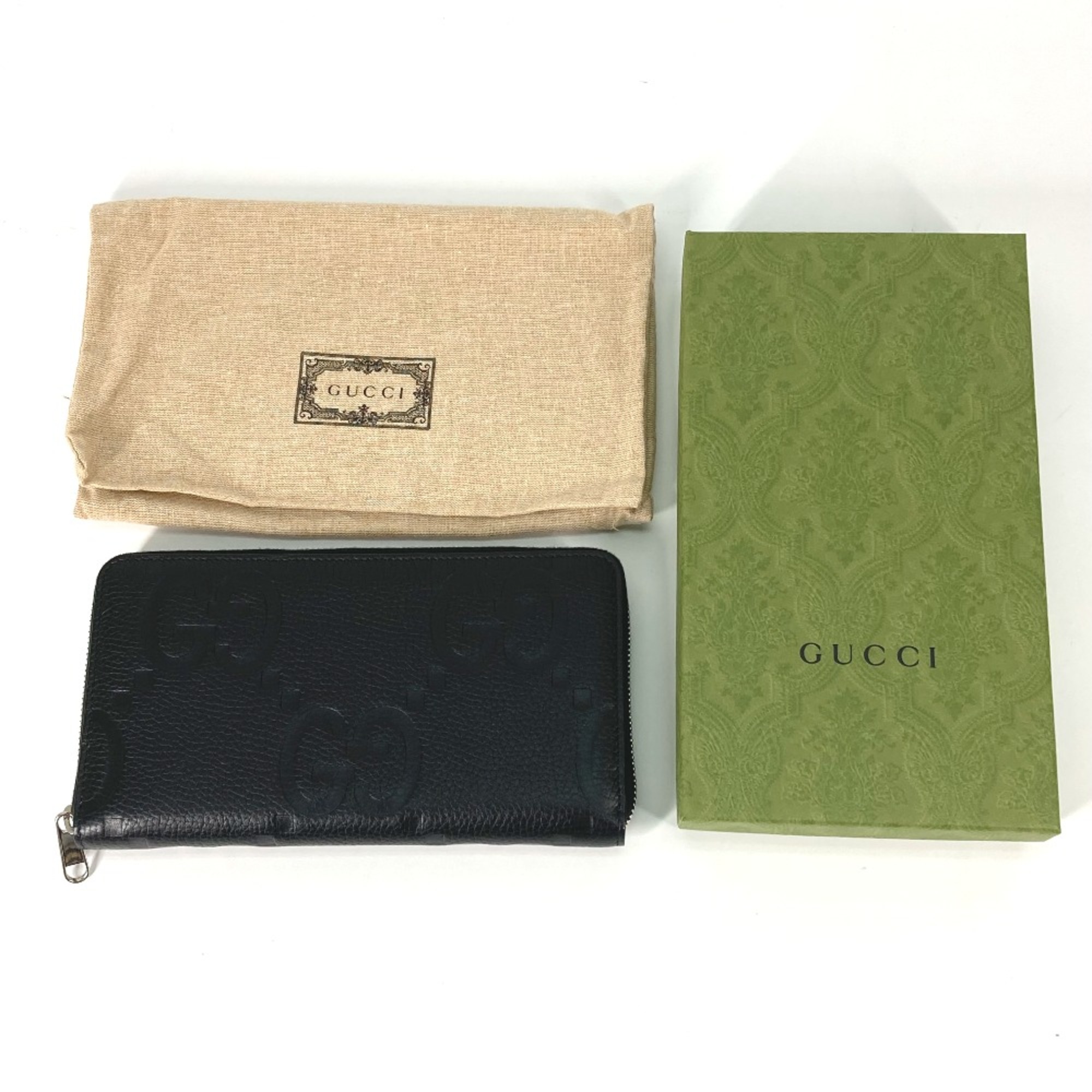 Gucci 739482 Jumbo GG Zip Around Long Wallet Black