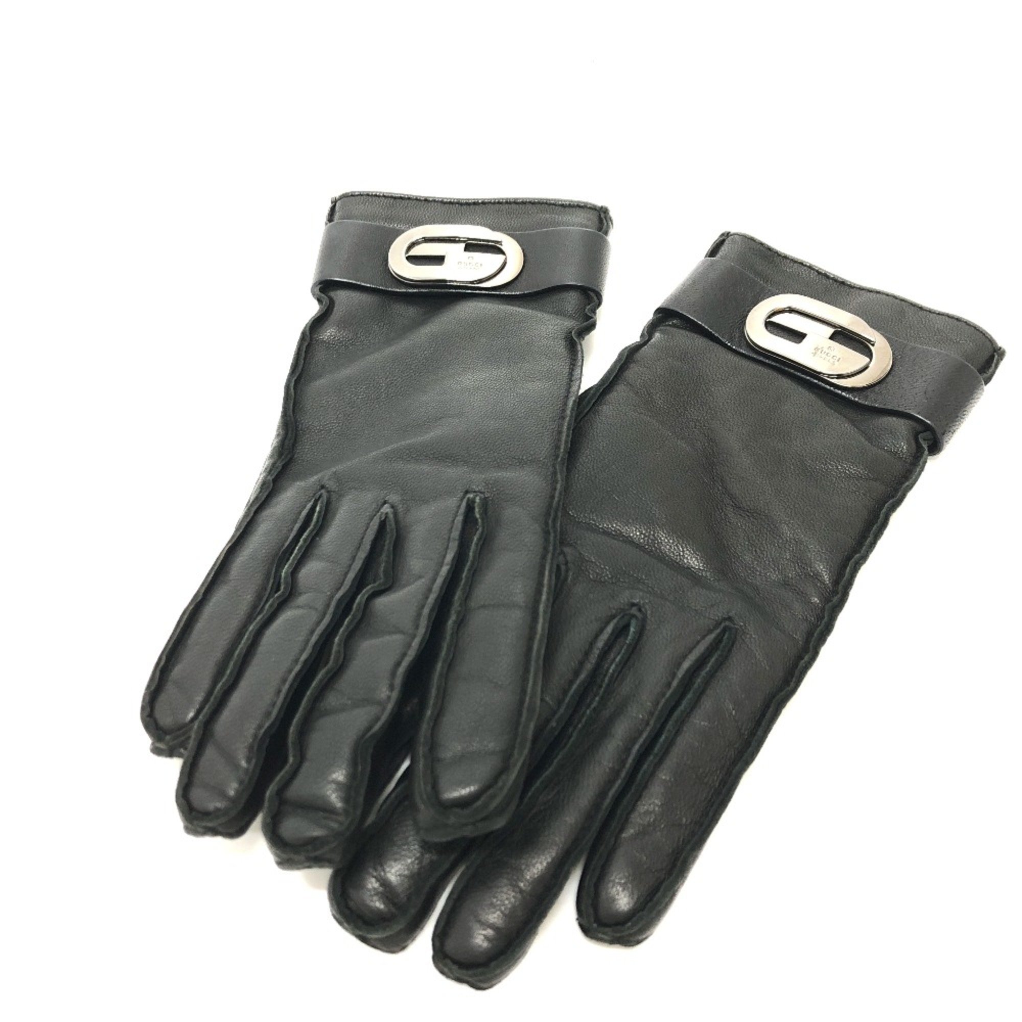 Gucci Leather gloves gloves Black SilverHardware