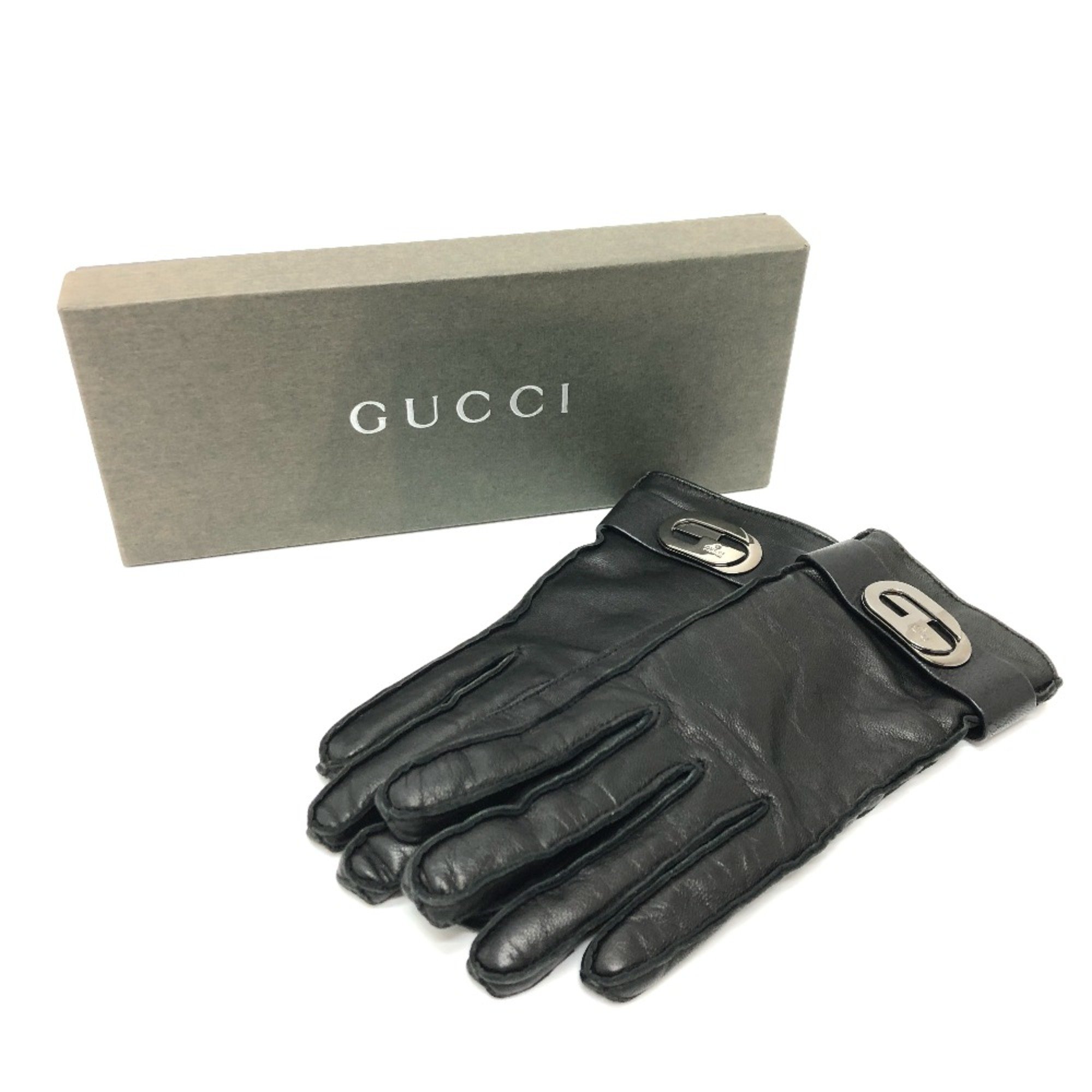 Gucci Leather gloves gloves Black SilverHardware