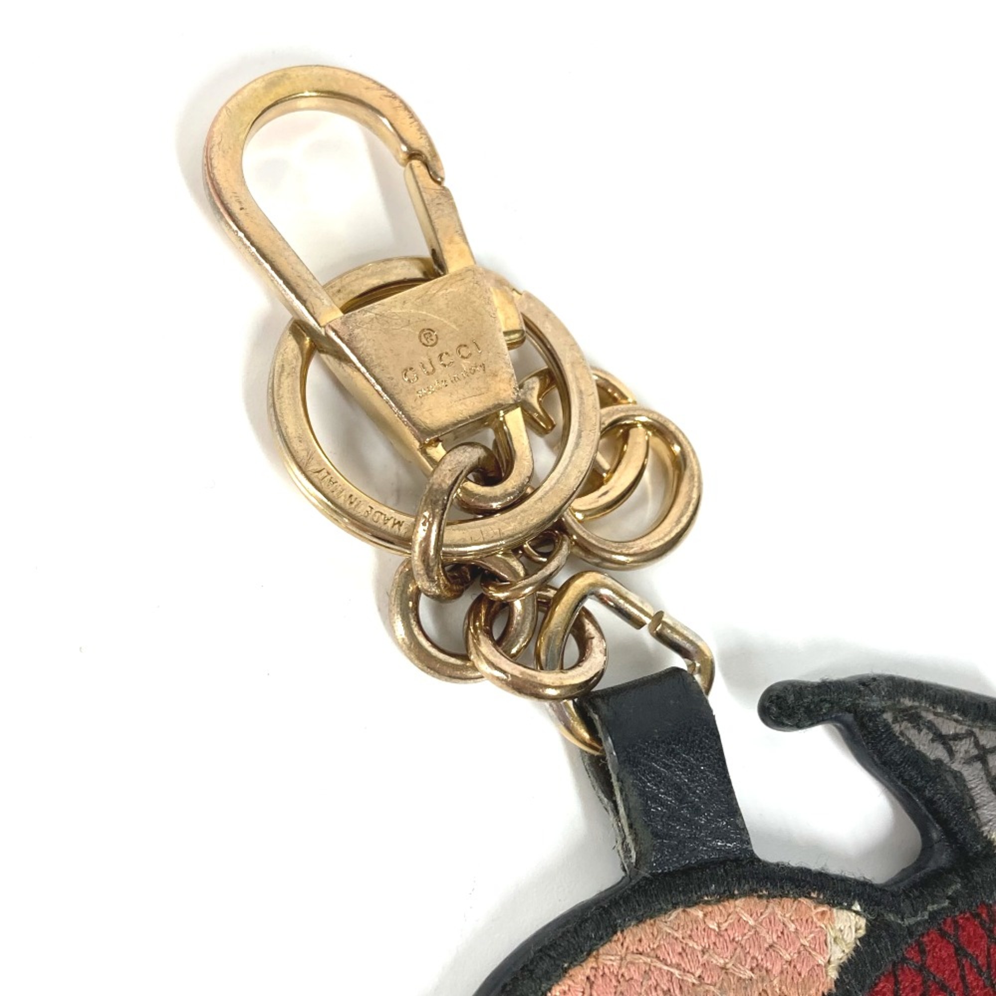 Gucci 453184 GG Supreme Bag Charm Key Holder Red Beige