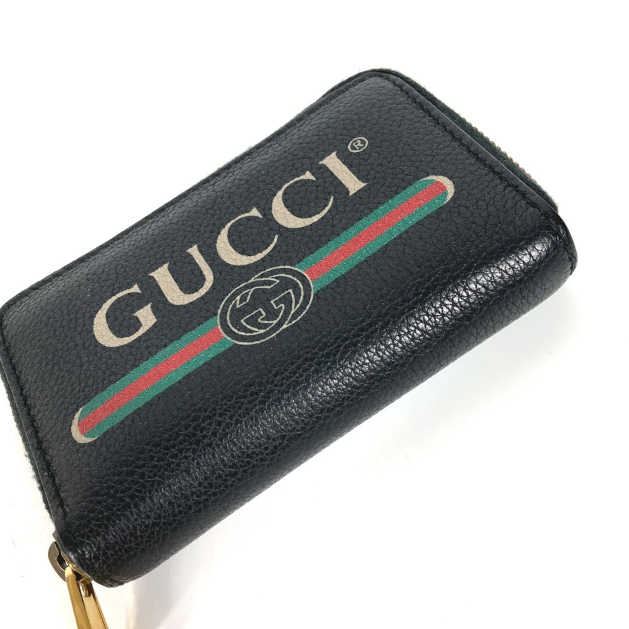 Gucci 496319 Coin Compartment Wallet Zip Around coin purse Black